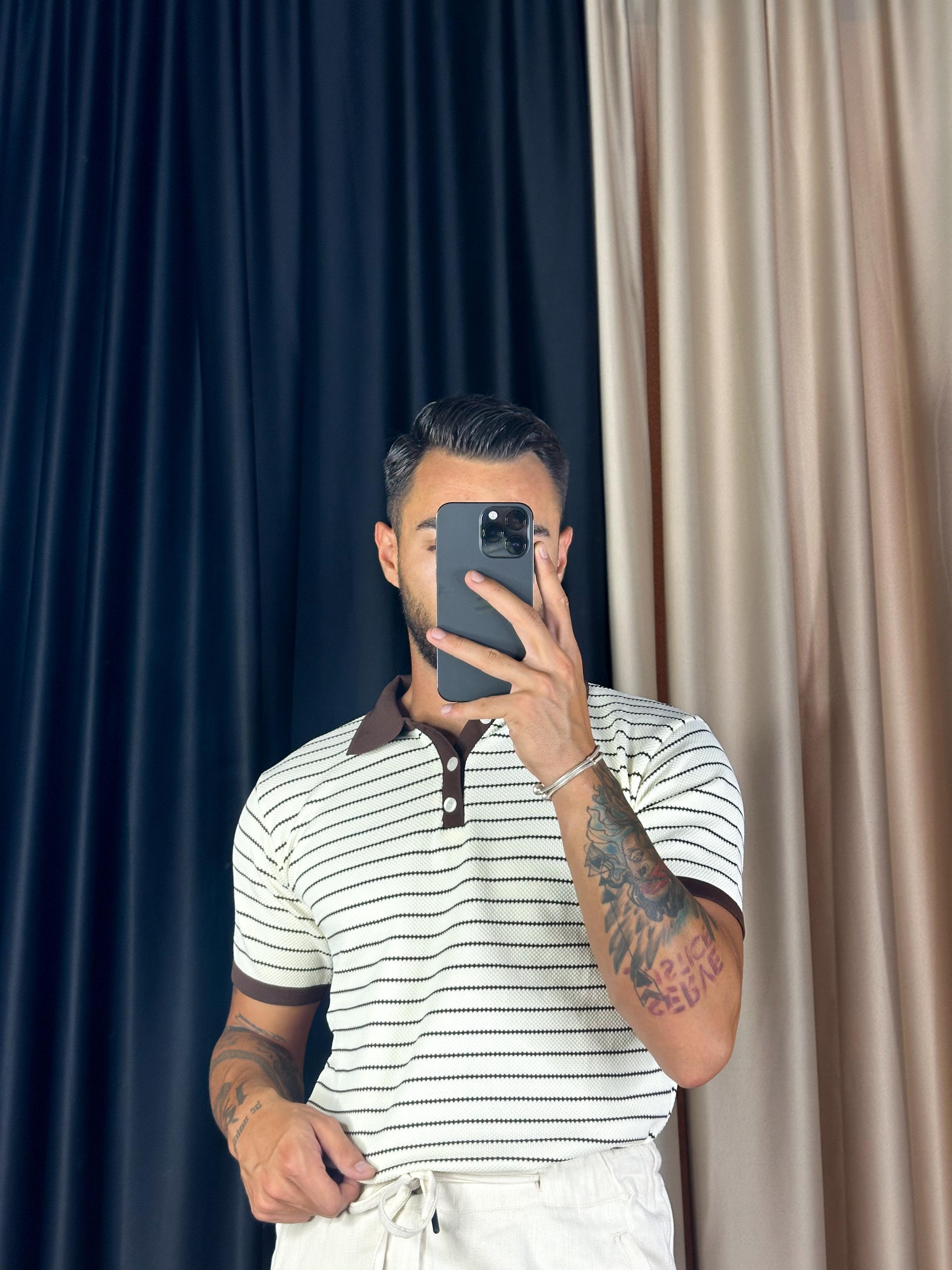 Örgülü Comfort Kahverengi Polo Yaka T-shirt 5423