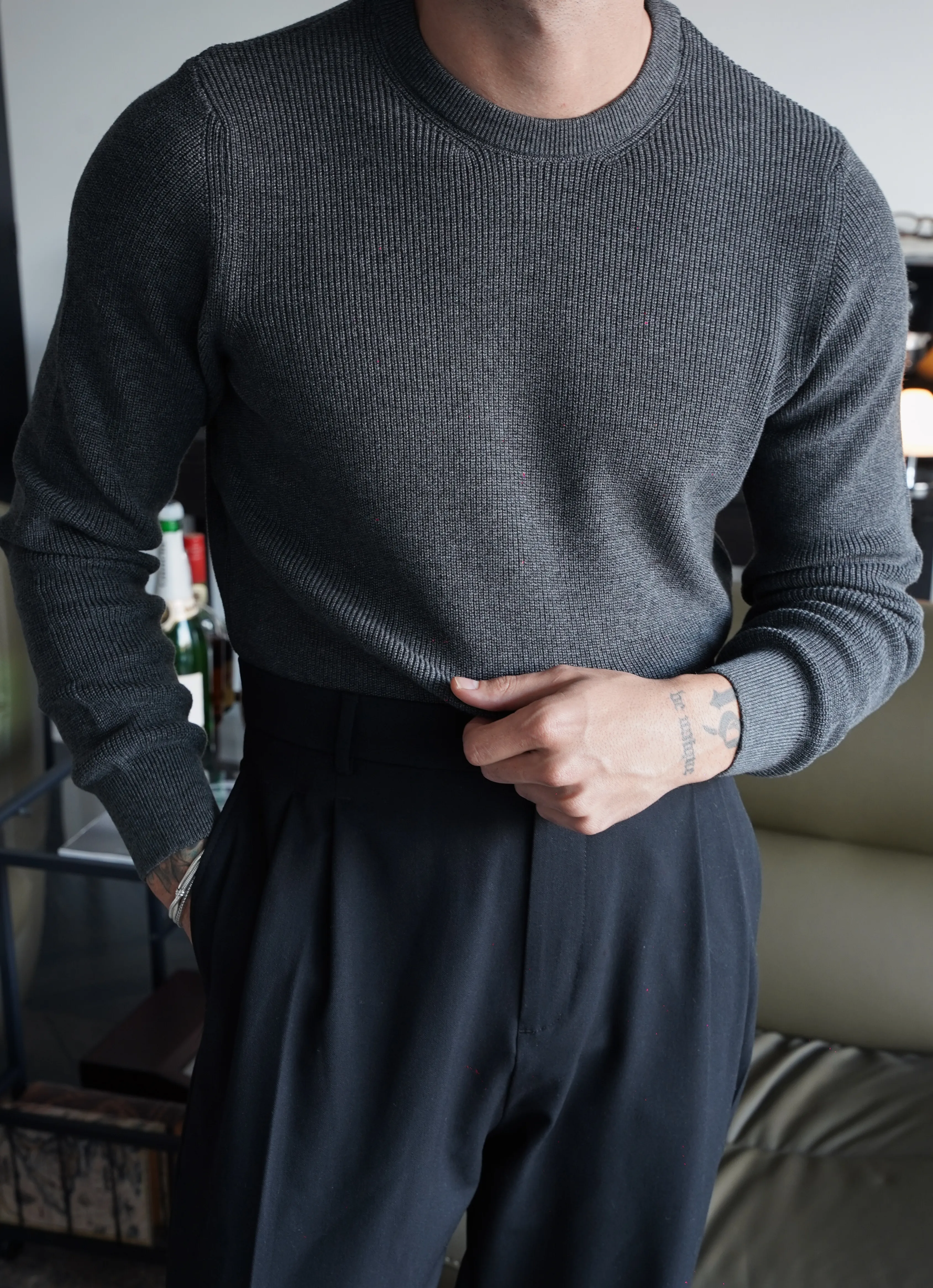 Siyah Selanik Örgü Kazak FW5885