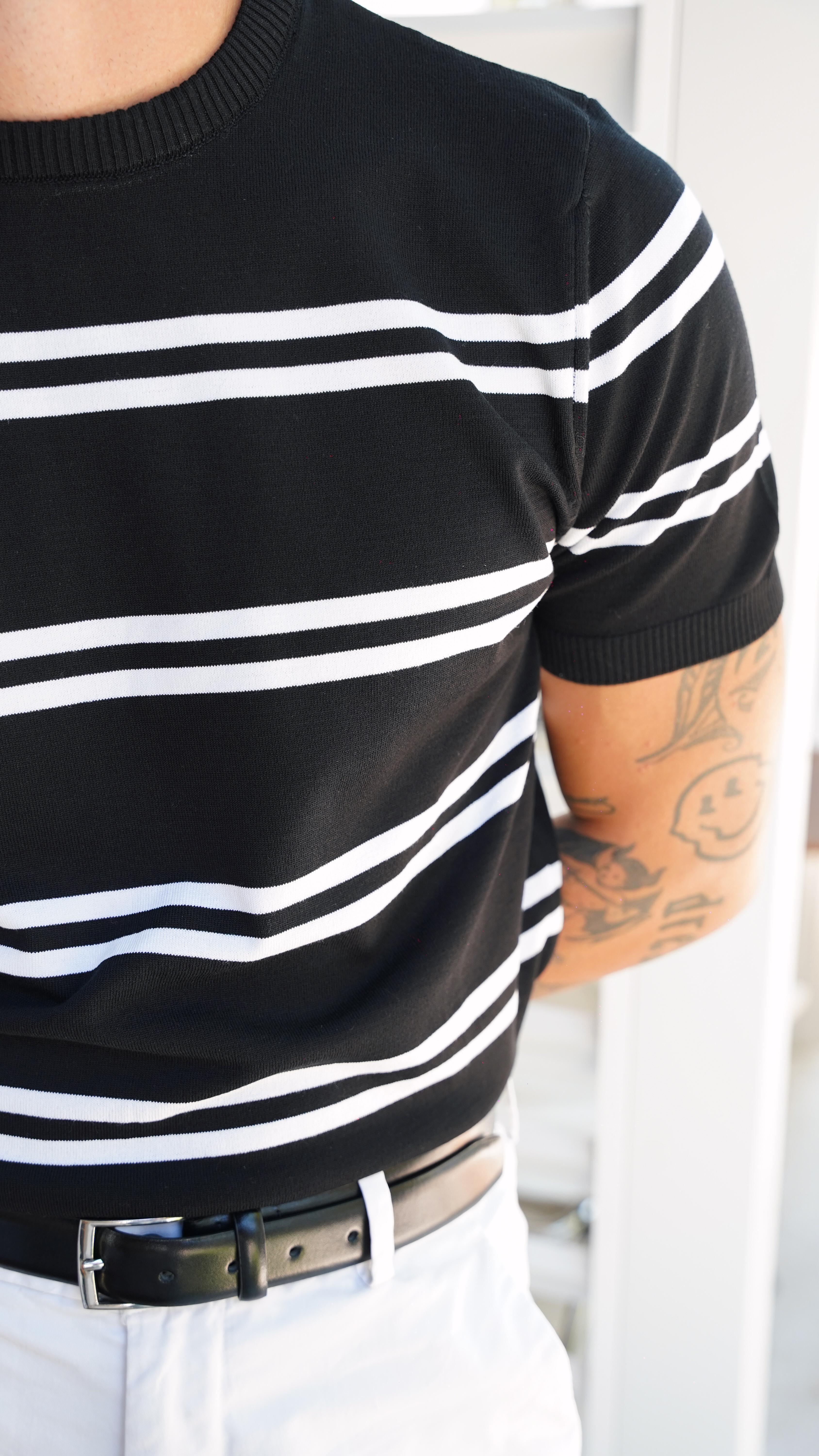 Çizgili Siyah Triko T-shirt SS5753