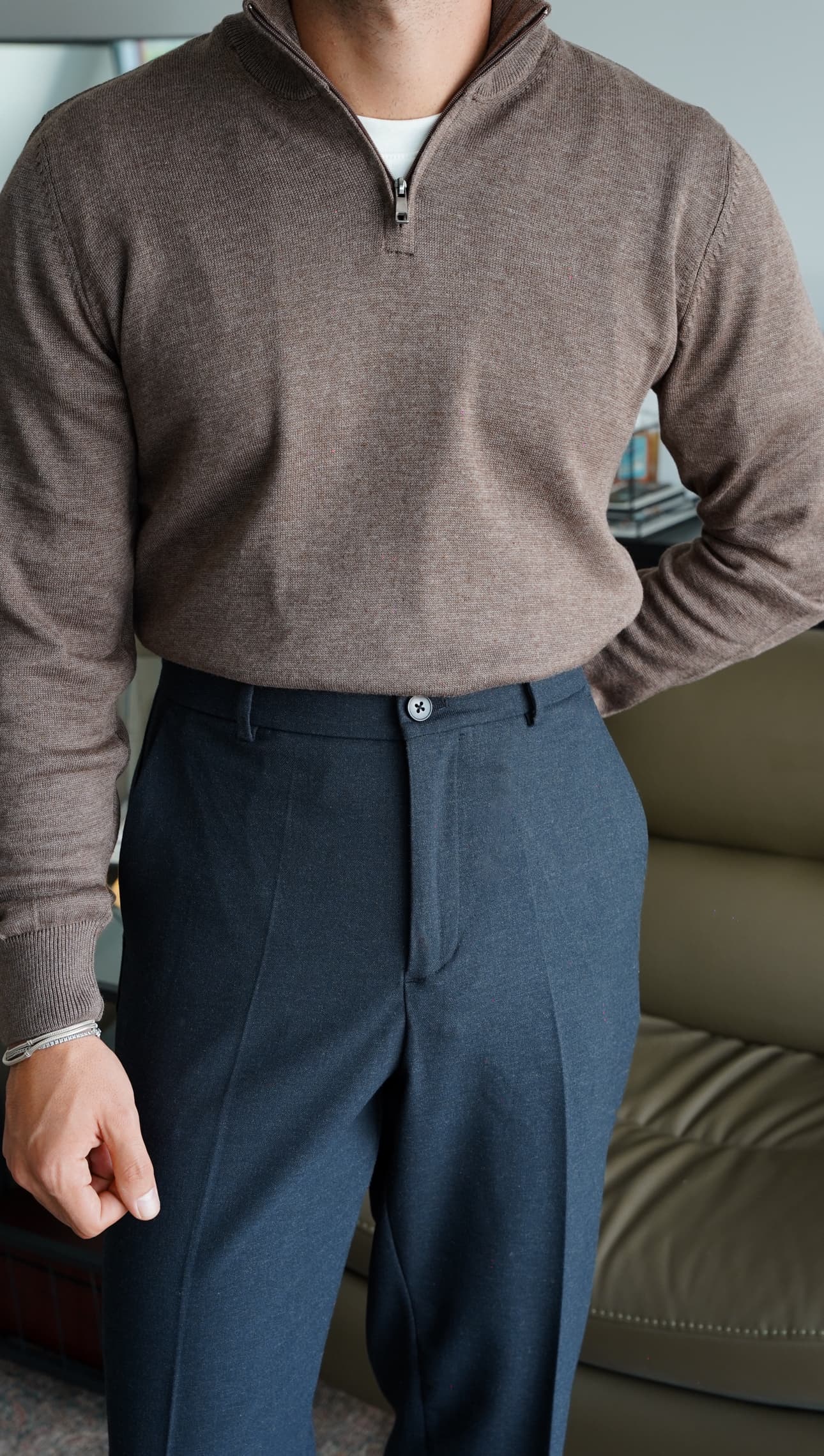 Merino Blend Half Zip Kahve Knit FW5825