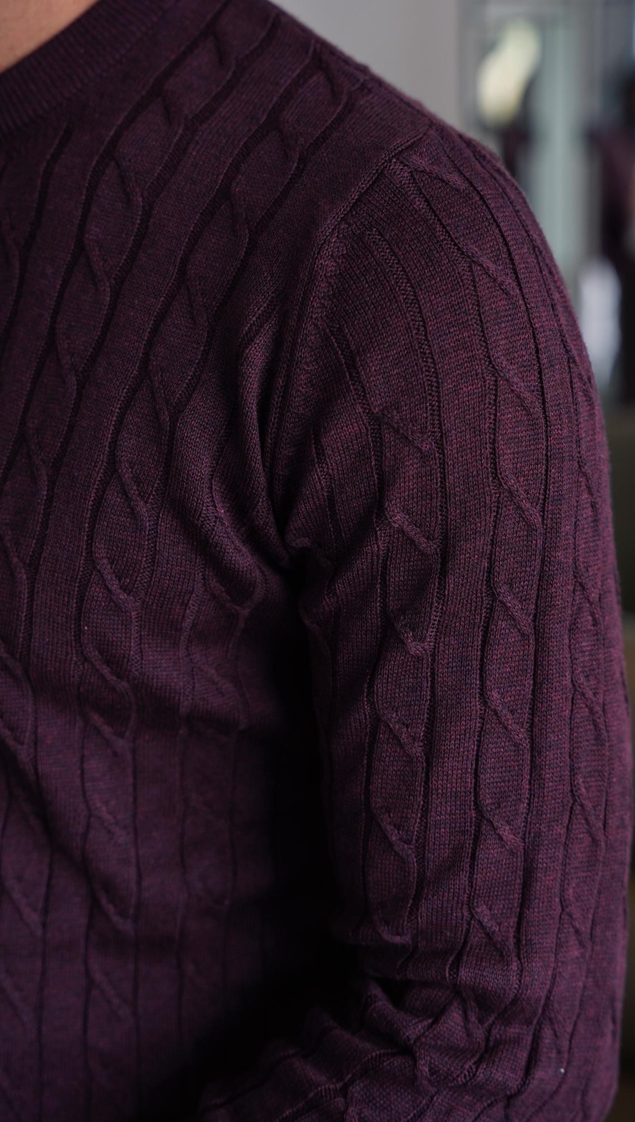 Cable Knit Bordo Triko Kazak FW5761