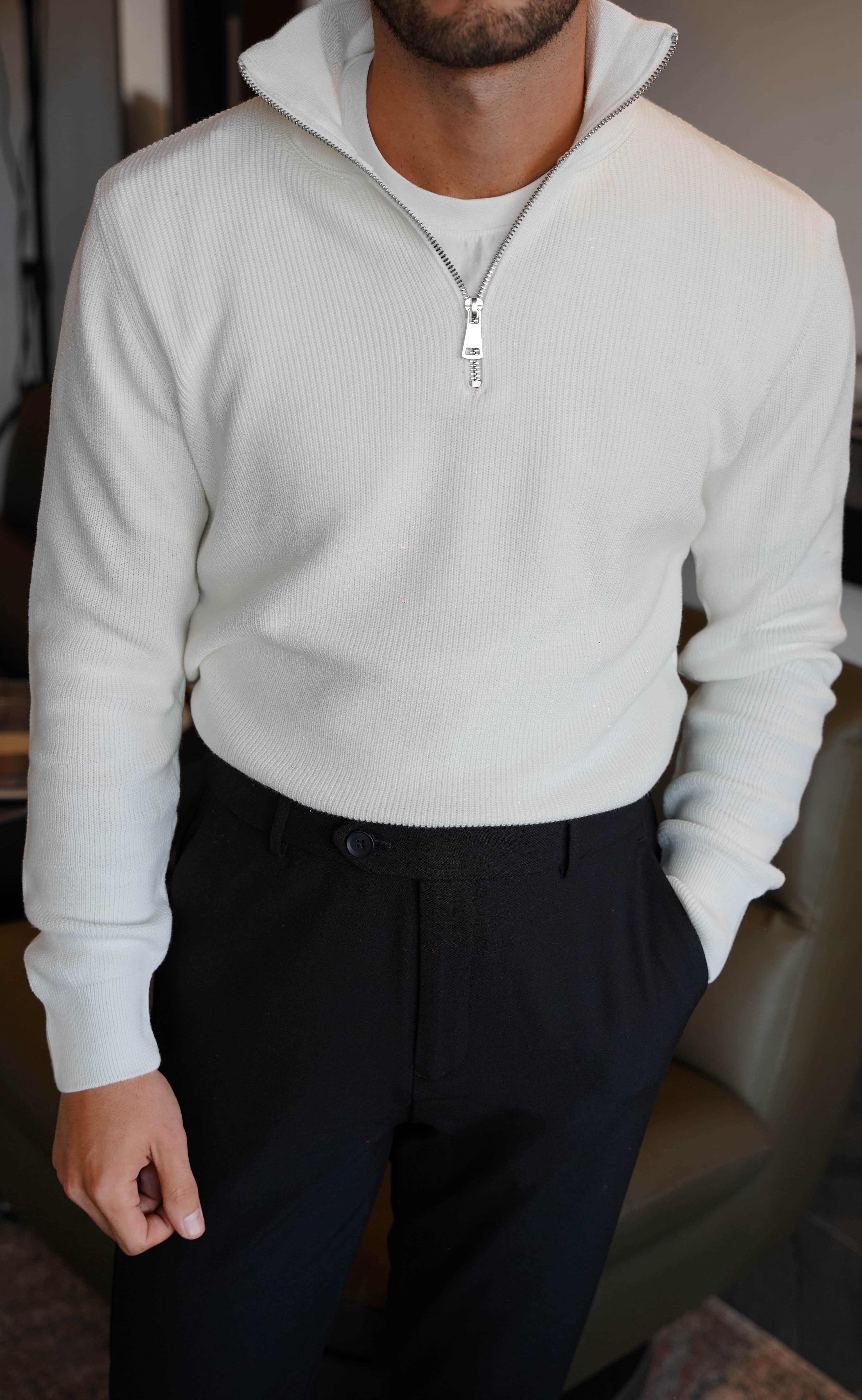 Half Zip Beyaz Kazak FW5827