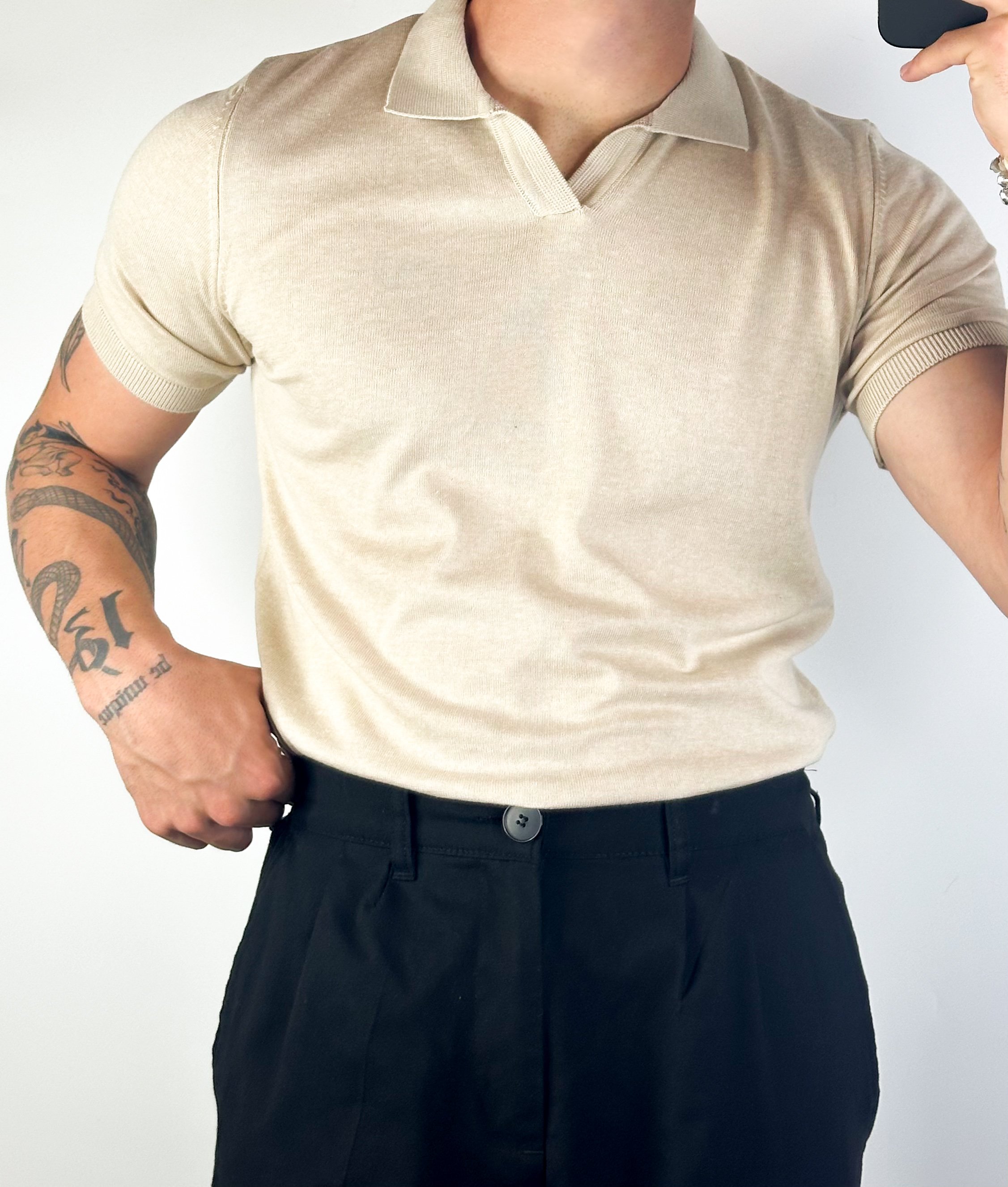 Krem Triko Polo Yaka T-shirt 5337