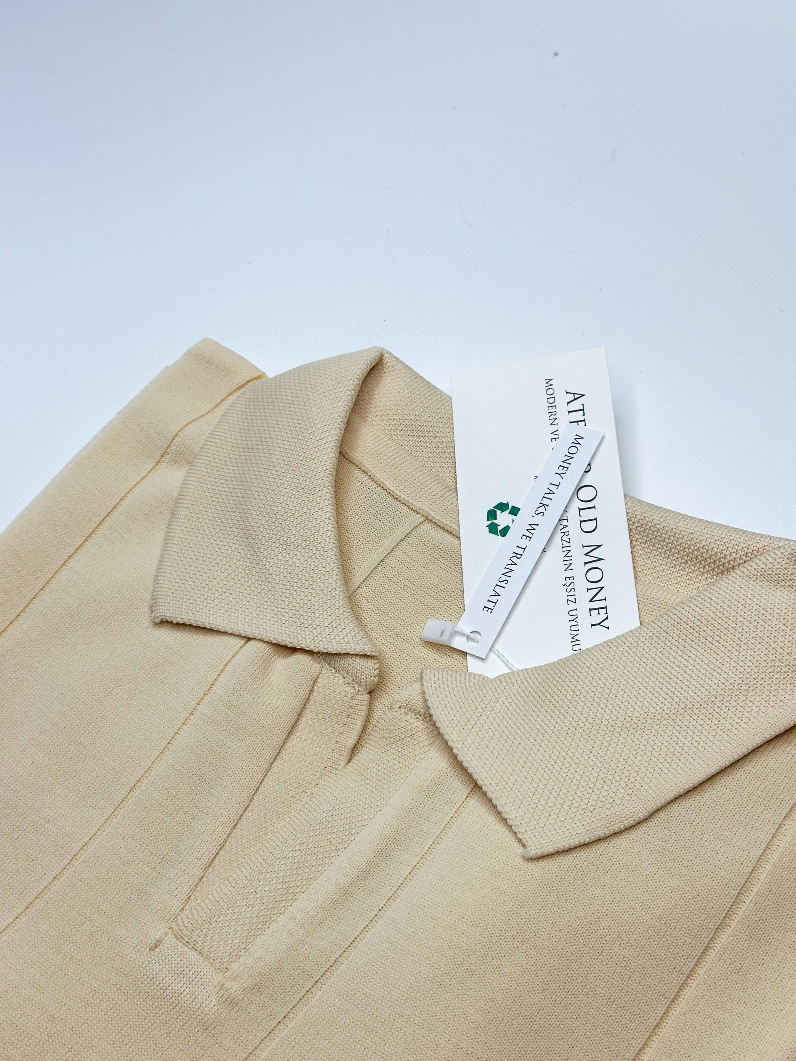 Çizgili Merserize Krem Polo Yaka T-shirt 5407