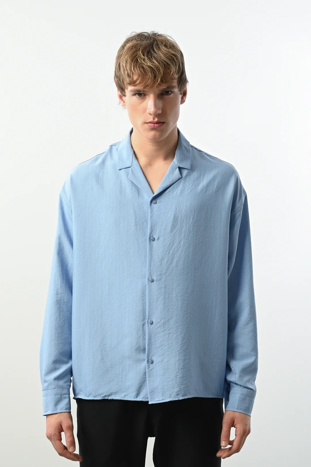 Bebek Mavisi Dikey Çizgili Gömlek FW5924