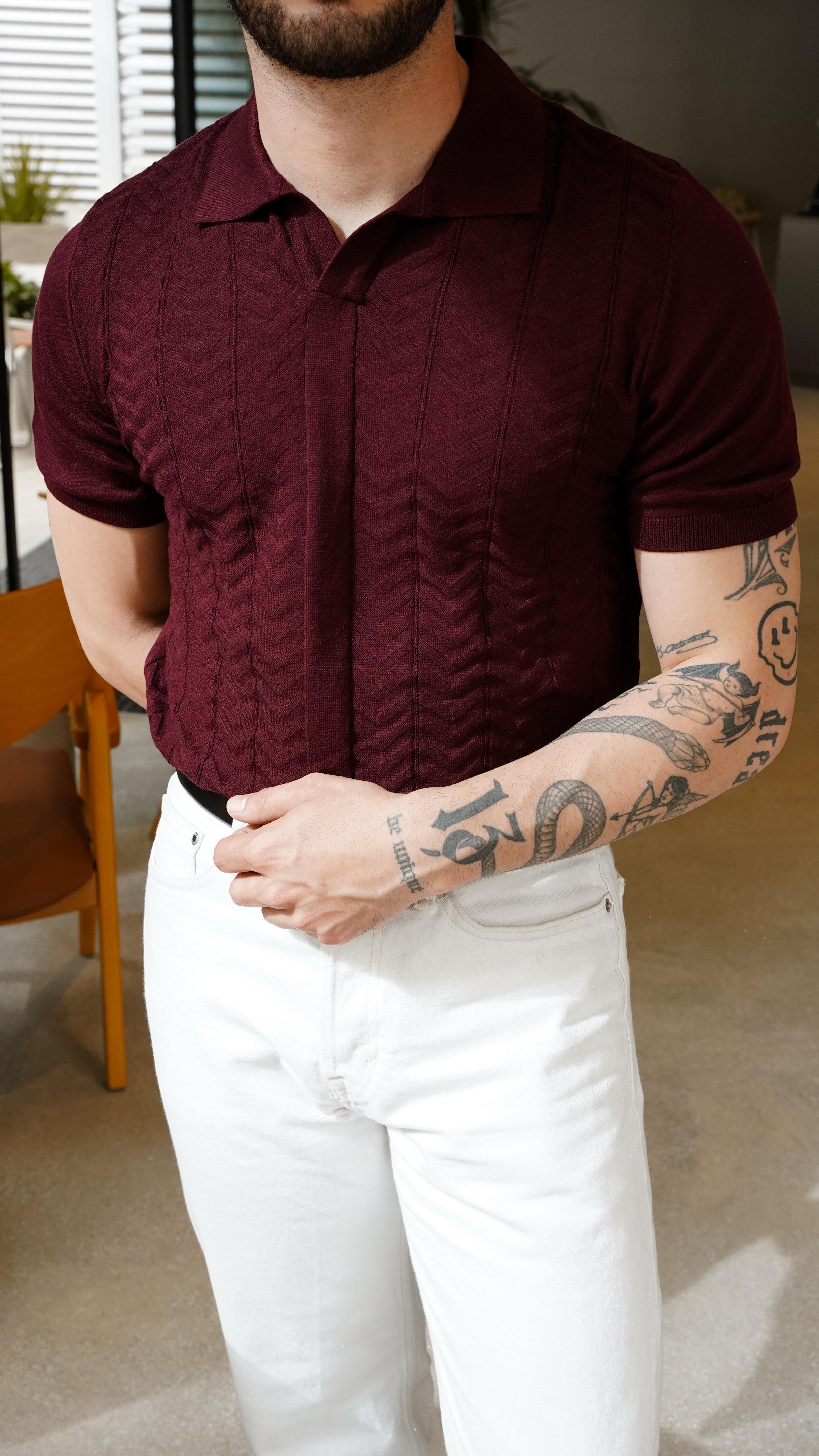 Montclair Bordo Triko Polo Yaka T-shirt SS5674
