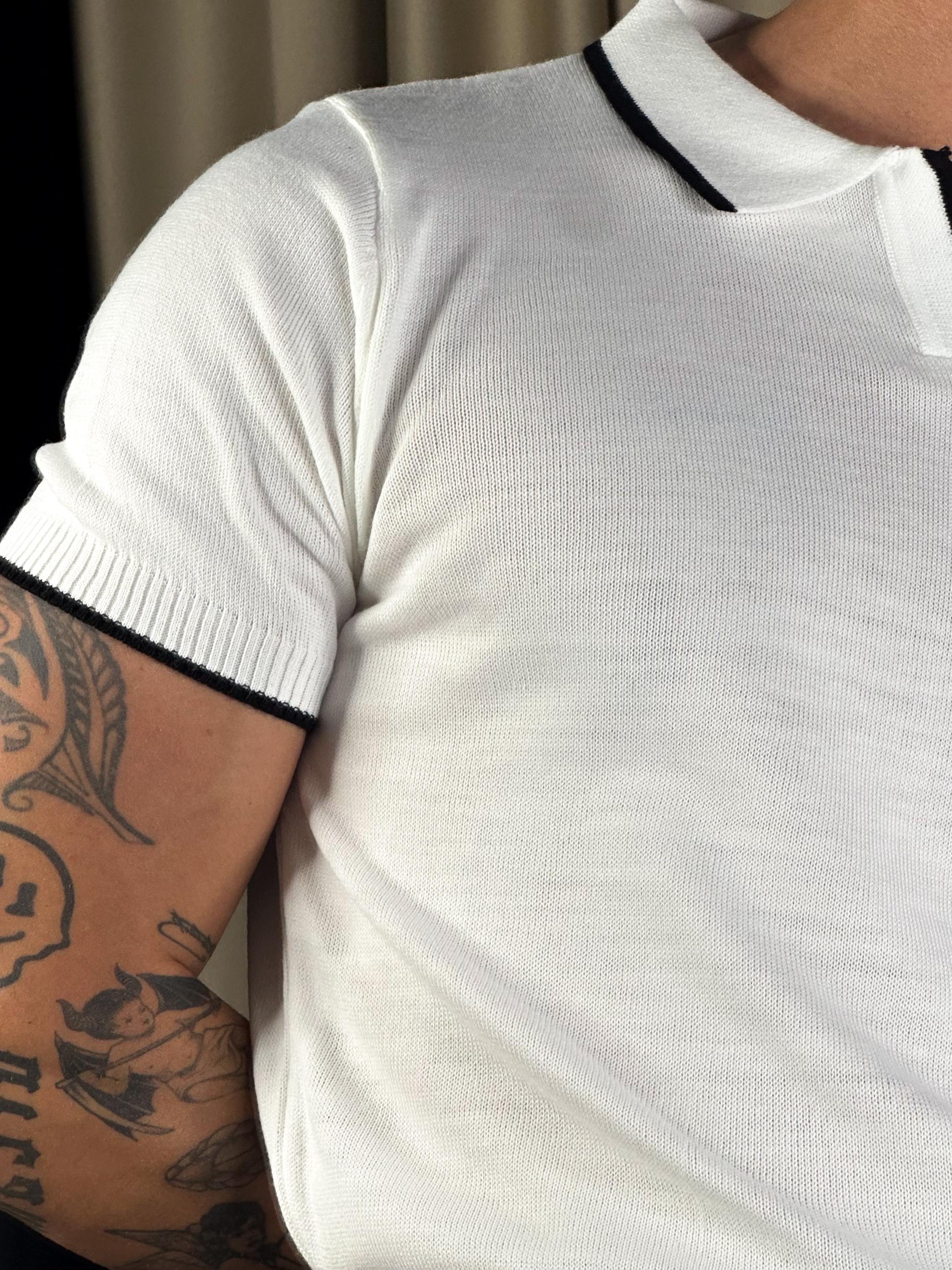 Triko Yaka Çizgili Beyaz Polo Yaka T-shirt 5376 