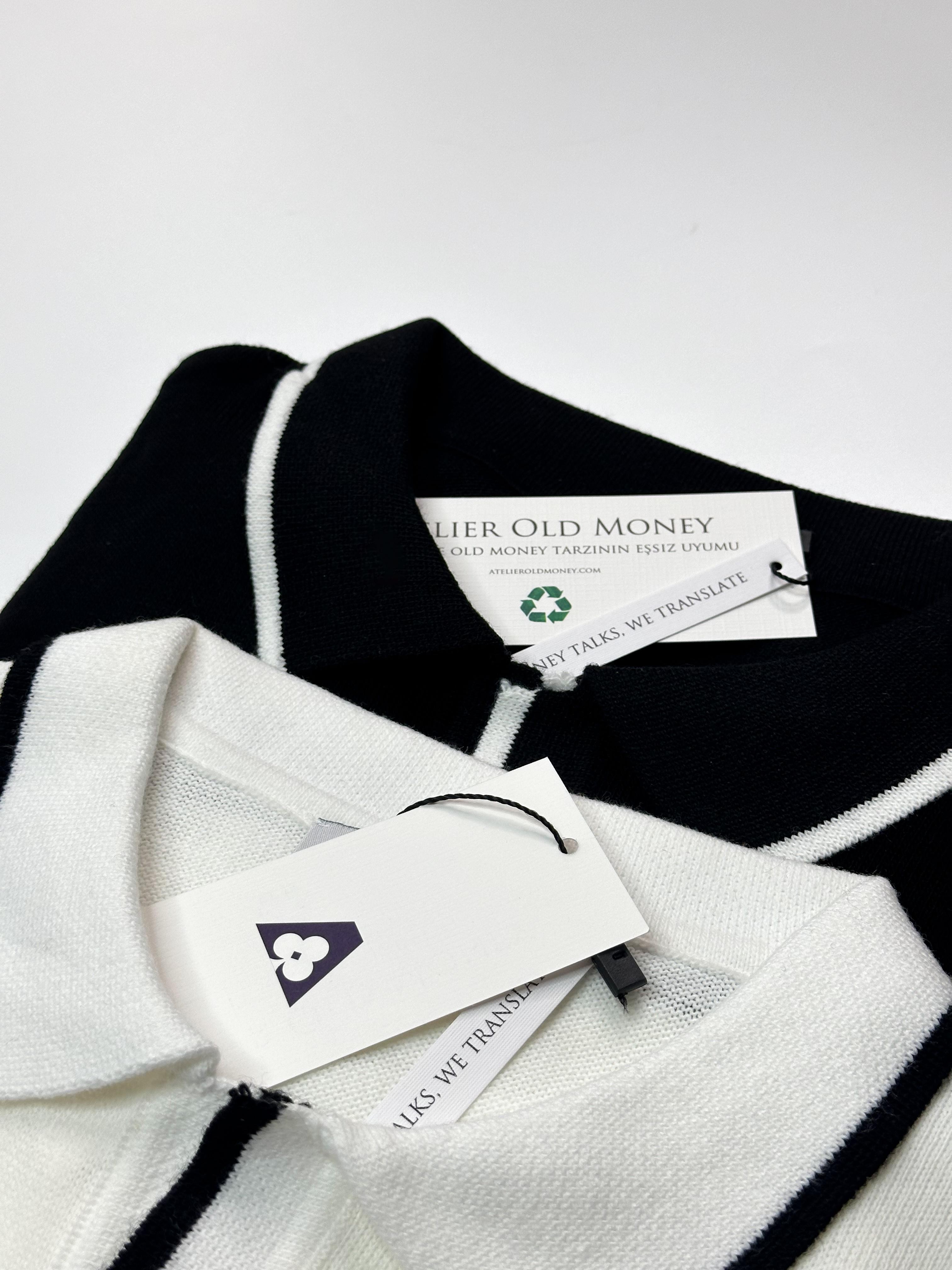 Triko Yaka Çizgili Siyah Polo Yaka T-shirt 5377