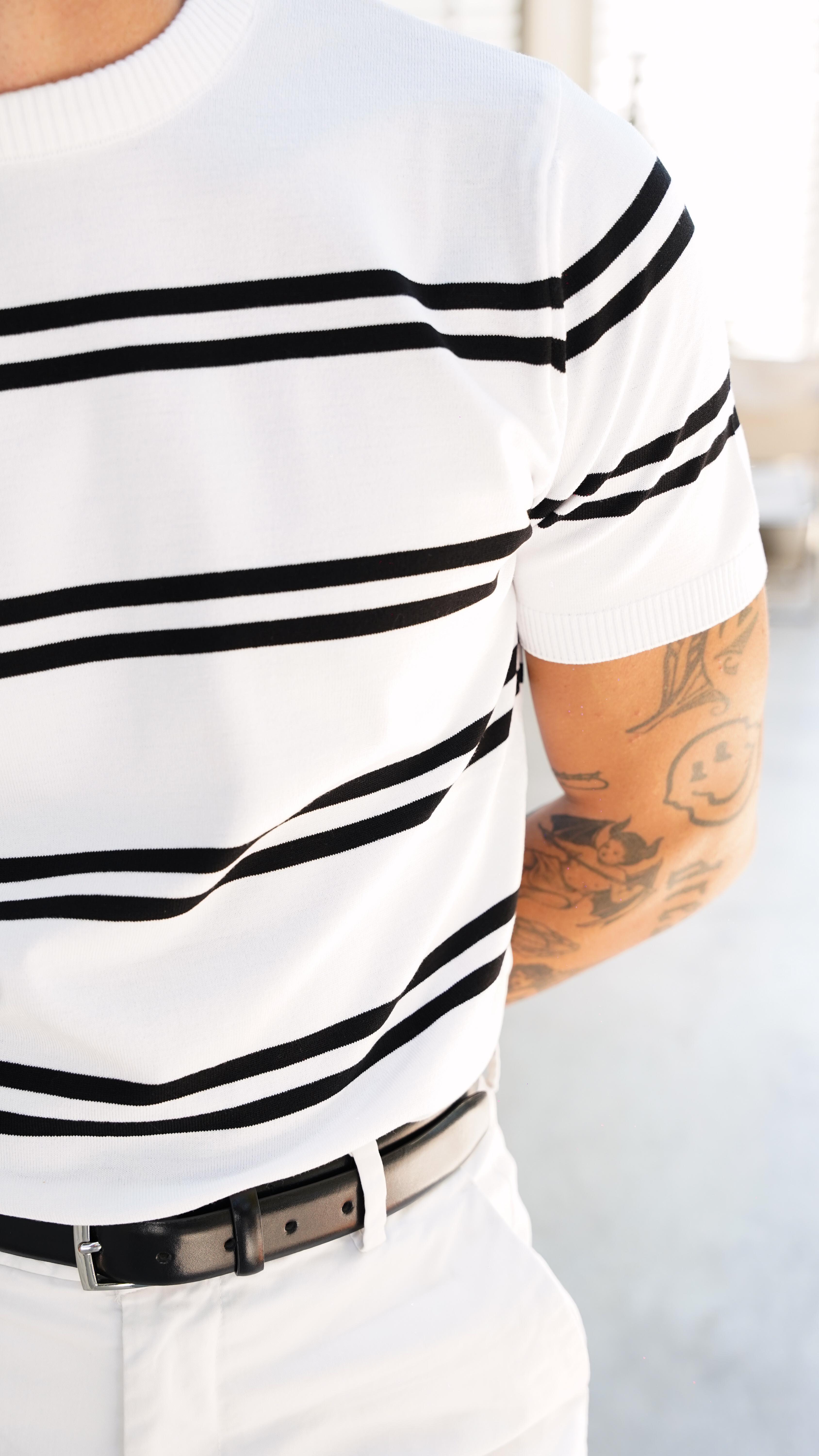 Çizgili Beyaz Triko T-shirt SS5754