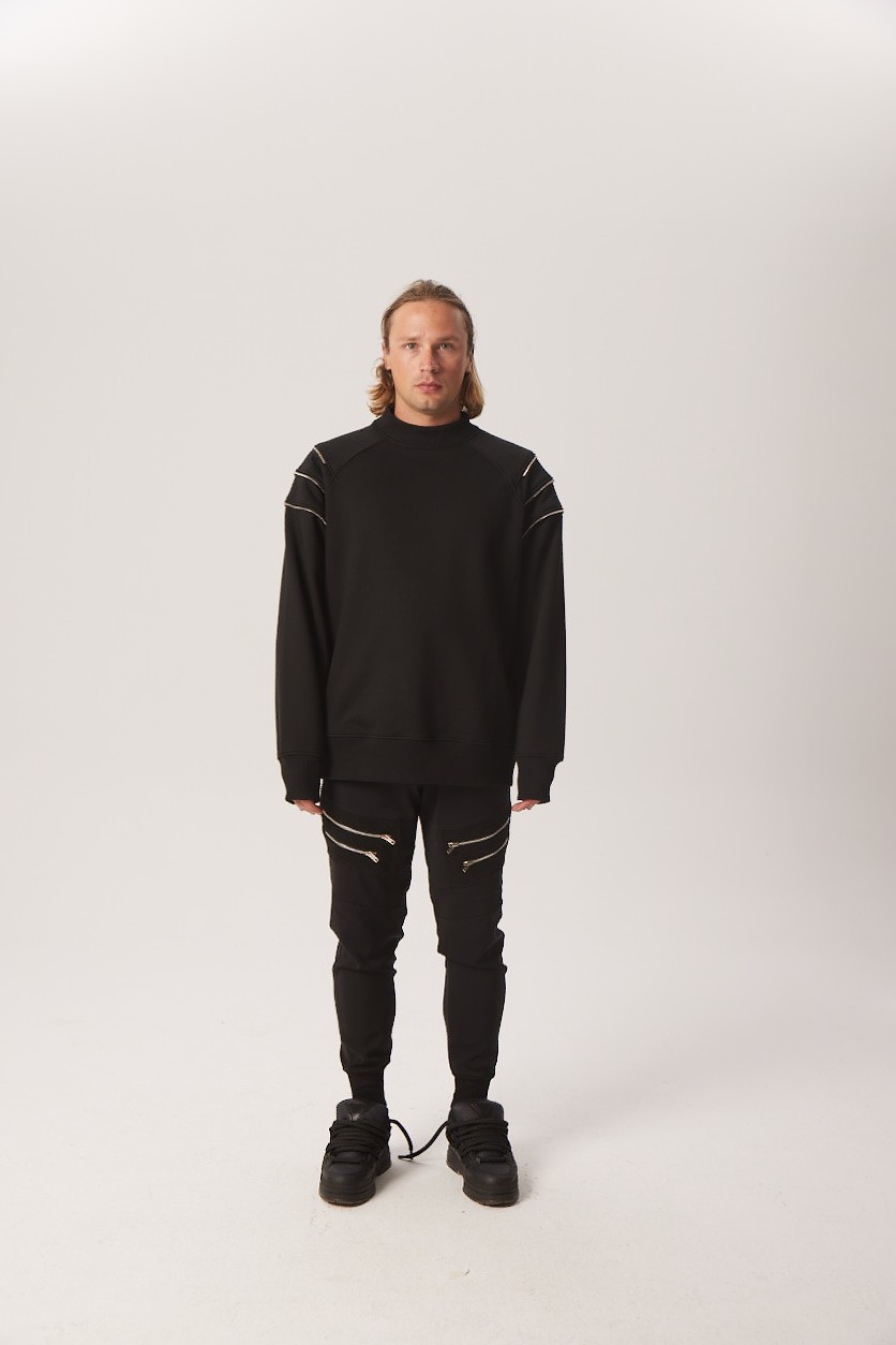 Fermuarlı Siyah Sweatshirt