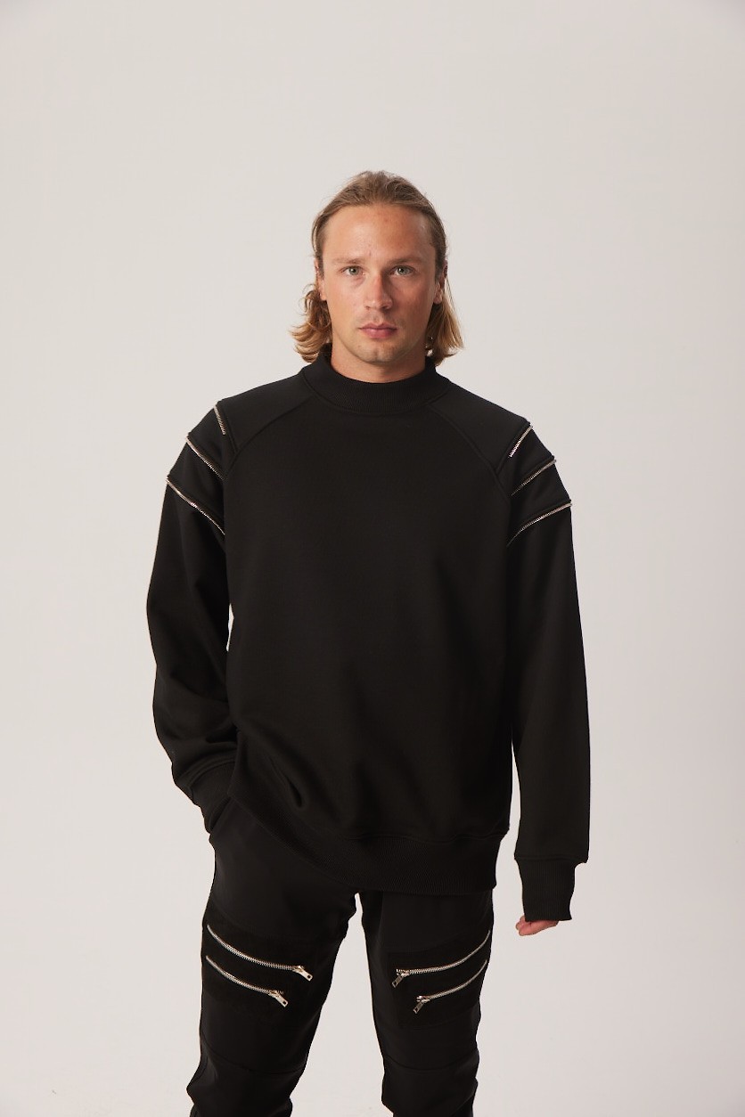 Fermuarlı Siyah Sweatshirt