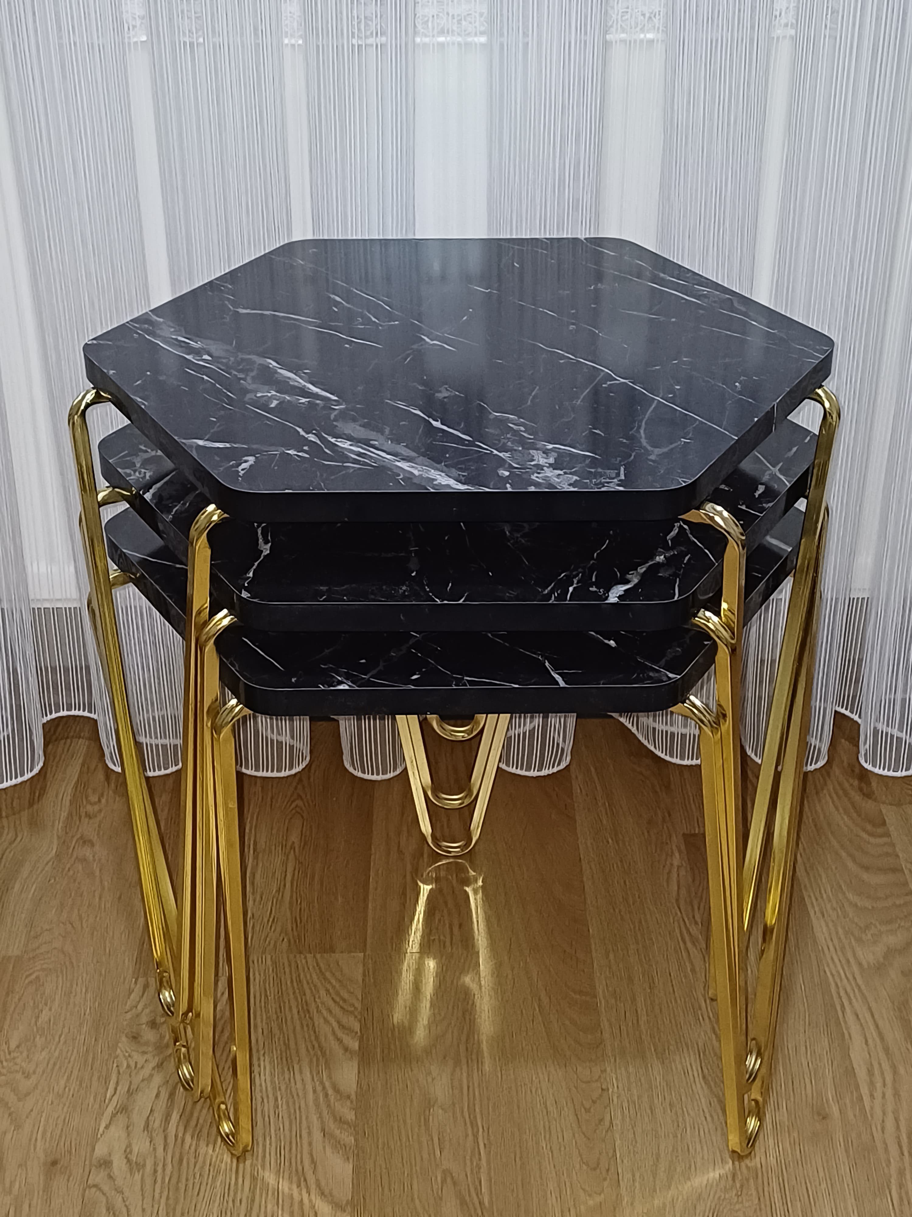 Diamond 3 lü Metal Ayaklı Zigon Sehpa - GOLD