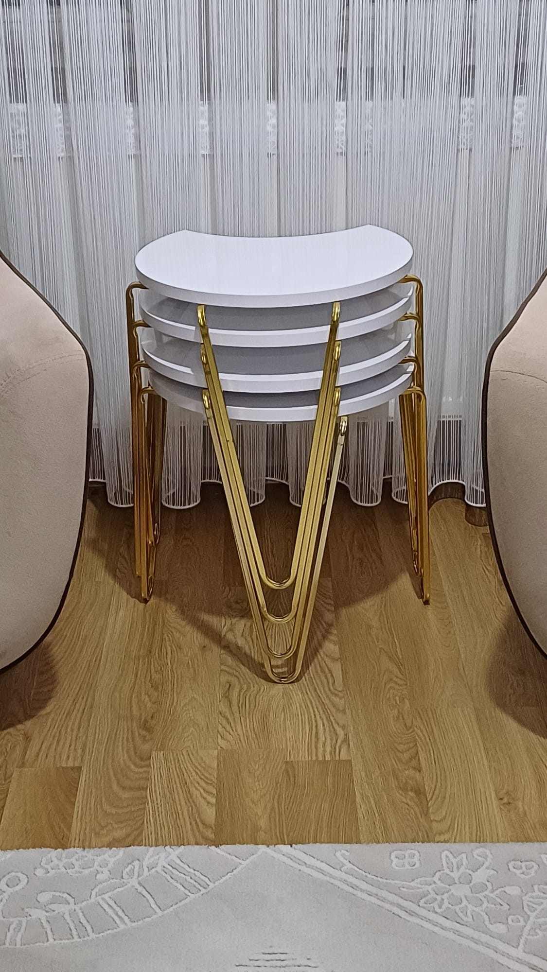 Ay Parçası 4 lü Metal Ayak  Zigon ve Orta Sehpa Takımı (EMONTE)