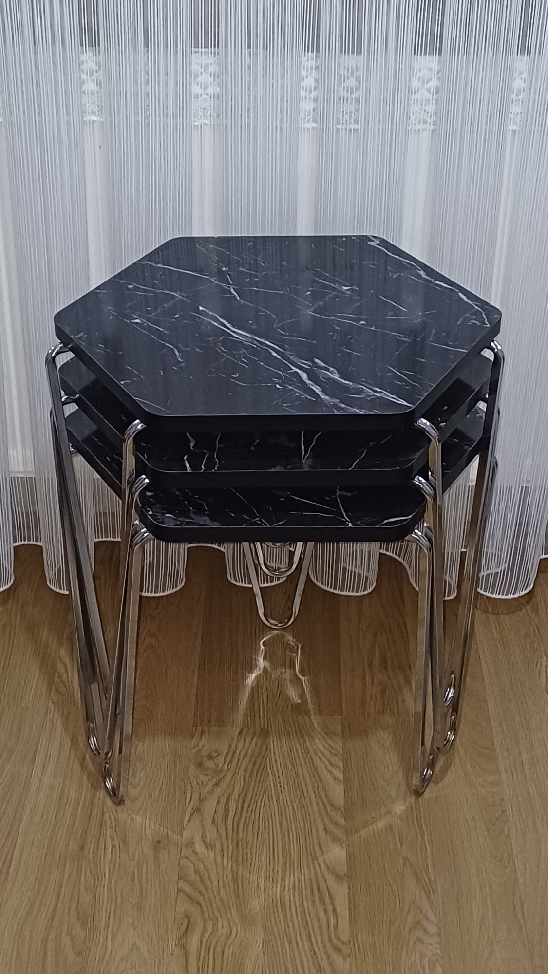 Diamond 3 lü Metal Ayaklı Zigon Sehpa - KROM