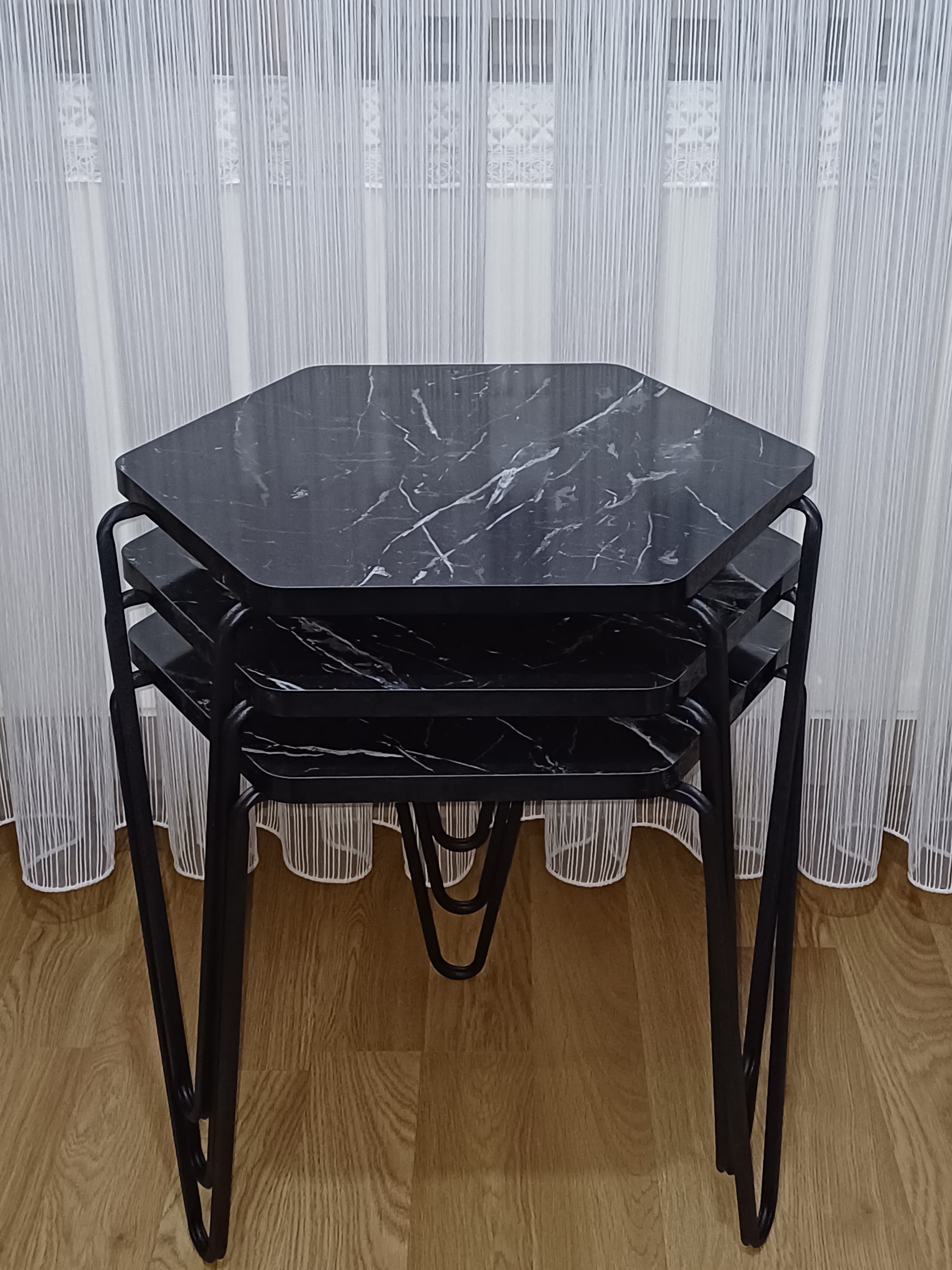 Diamond 3 lü Metal Ayaklı Zigon Sehpa - SİYAH