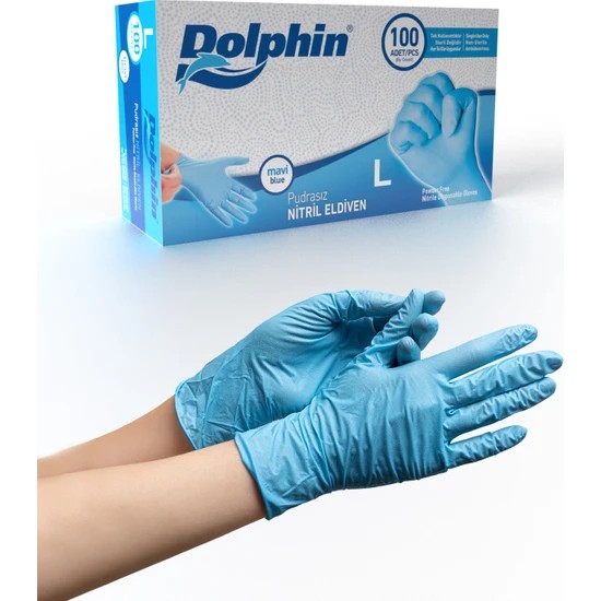 Dolphin Pudrasız Mavi Nitril Eldiven (100 Adet/kutu)