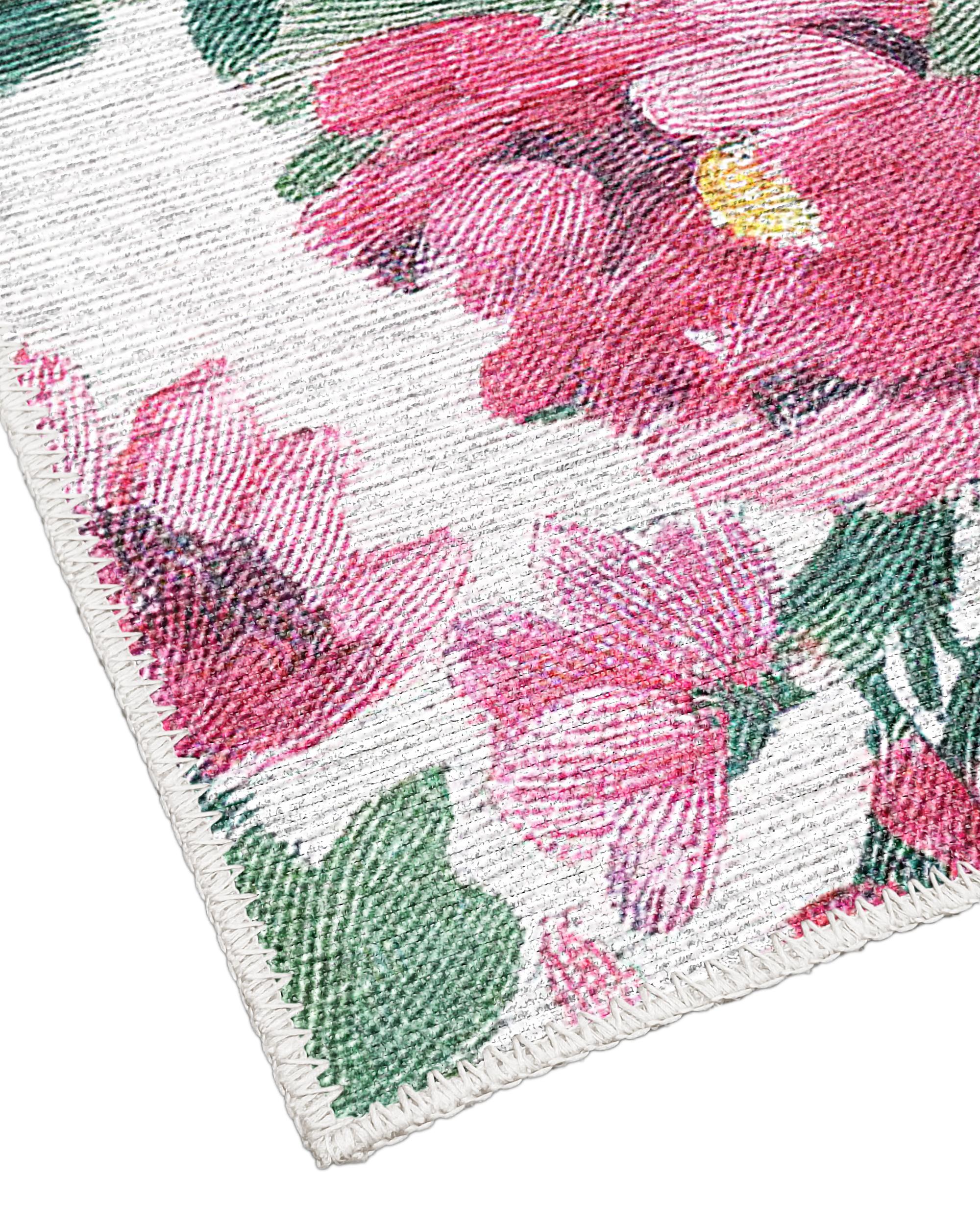 Jardin 04004 Dokuma Taban Yeşil Çiçekli Halı