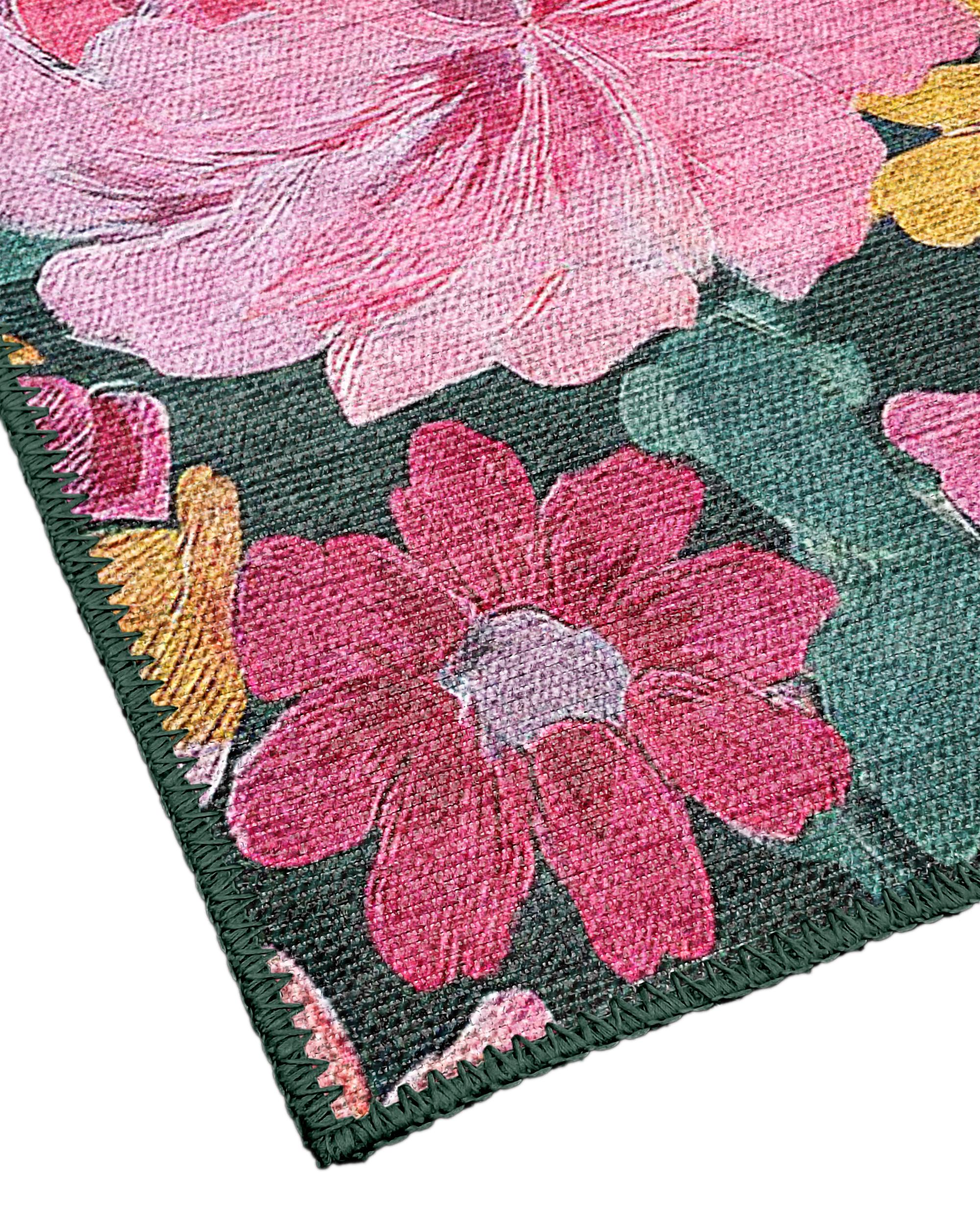 Jardin 04005 Dokuma Taban Yeşil Çiçekli Halı