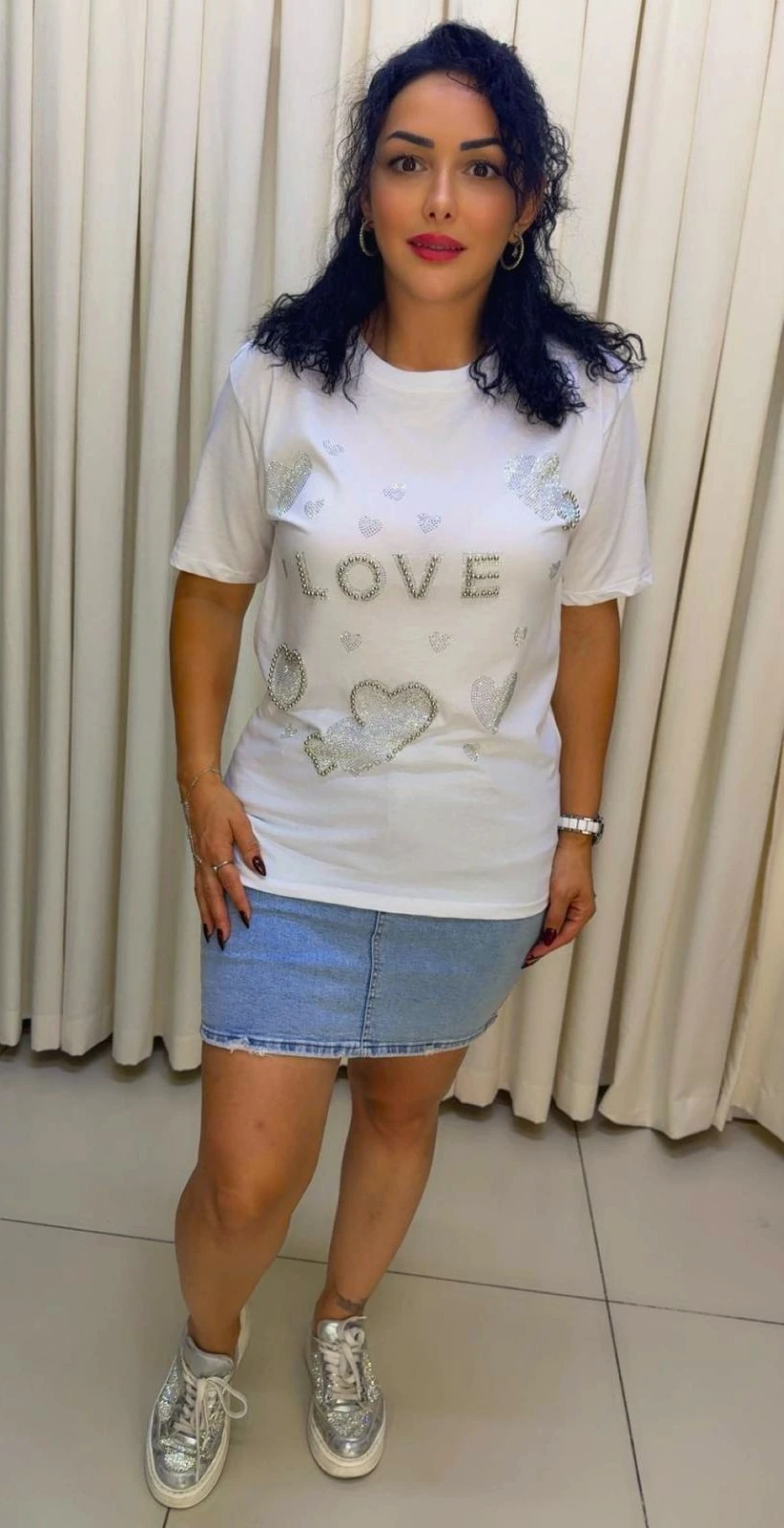 RA1004 LOVE Kalpli Taşlı T-shirt