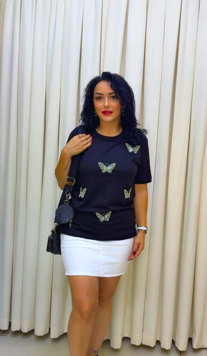 RA1007 Kelebek Taşlı T-shirt