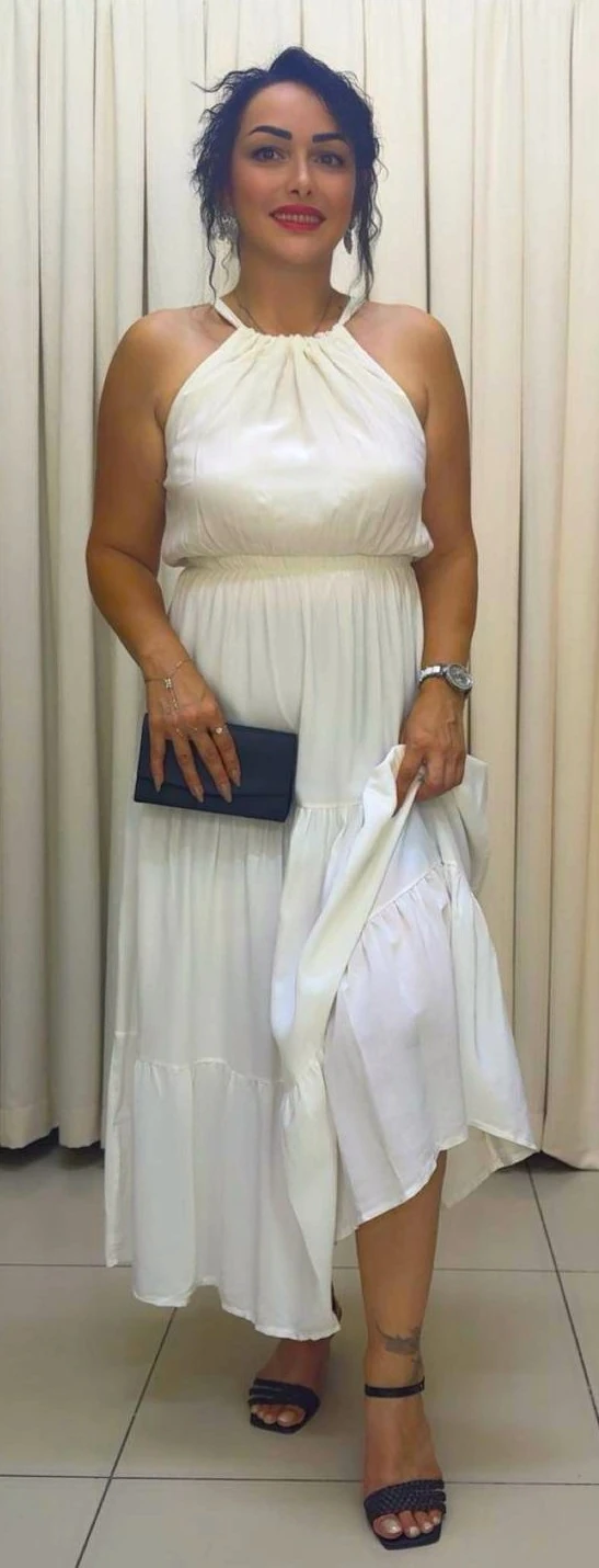 RA5002 Ön Arka Halter Yaka Şifon Elbise