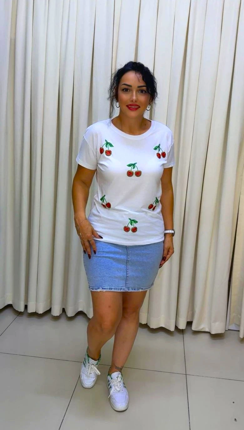 RA1008 Kiraz Taşlı T-shirt