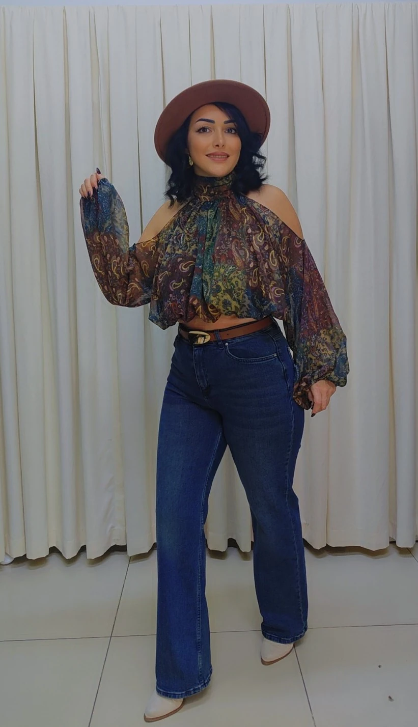 RA1120 Omuz Dekolteli Şifon Bluz