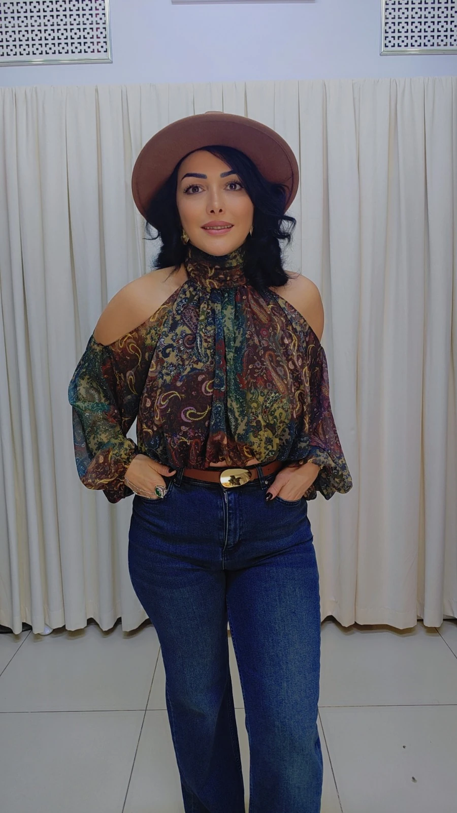 RA1120 Omuz Dekolteli Şifon Bluz