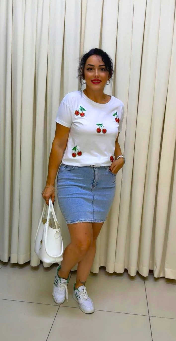 RA1008 Kiraz Taşlı T-shirt