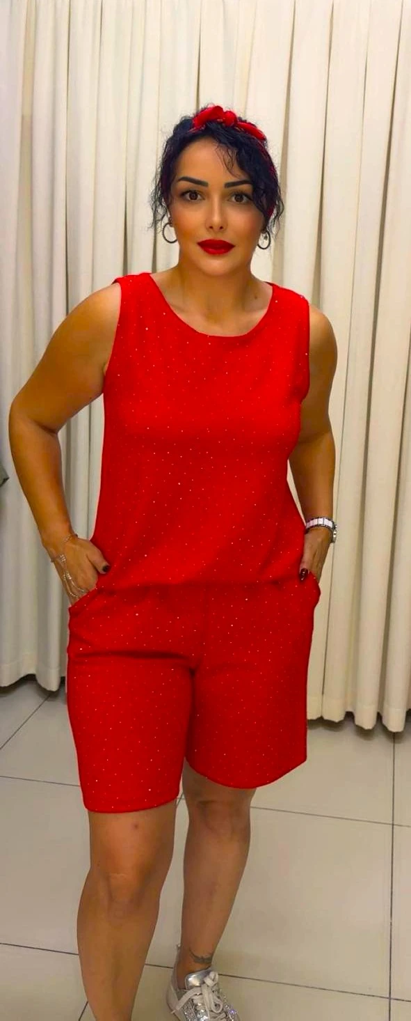  RA4001 Ön Taraf Serpme Taşlı Şortlu Takım