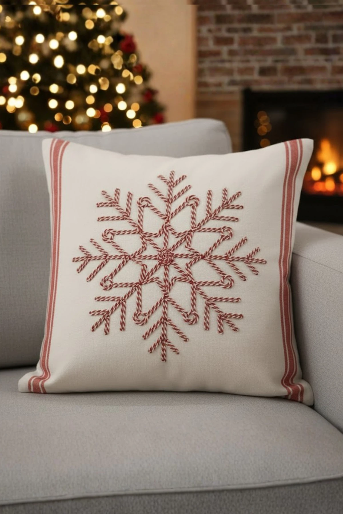 Yılbaşı - Noel Temalı Punch İşlemeli Dekoratif 2'li Kırlent Kılıfı , Neşeli Yıllar - Kis-Masali-4-lü