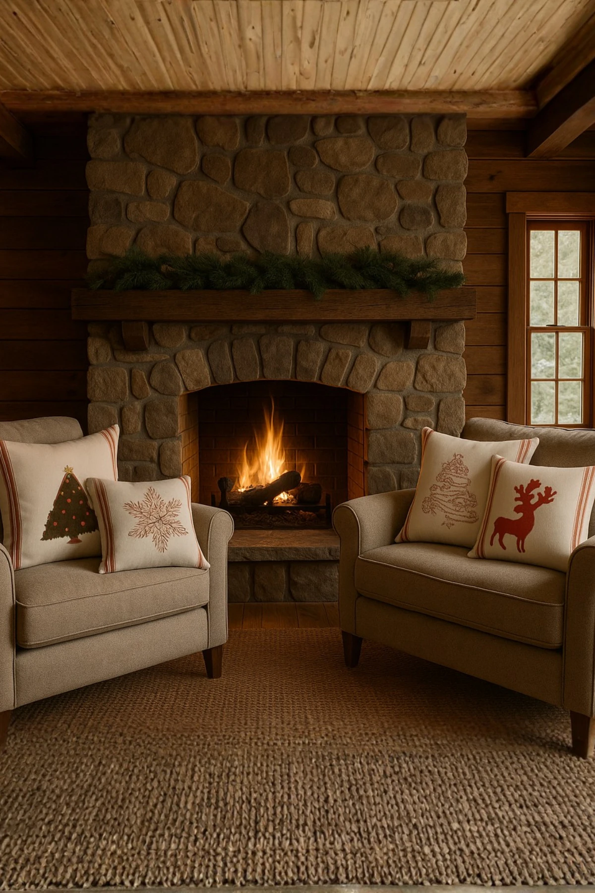 Yılbaşı - Noel Temalı Punch İşlemeli Dekoratif 2'li Kırlent Kılıfı , Neşeli Yıllar - Kis-Masali-4-lü