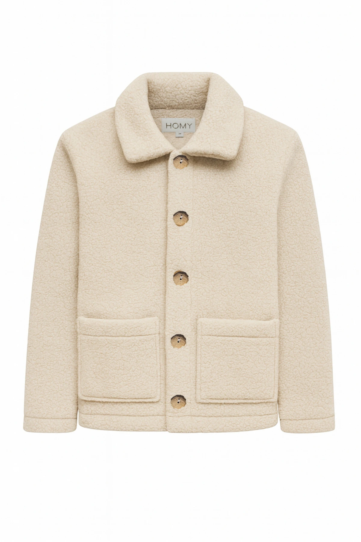 Sherpa Ekstra Yumuşak Teddy Gömlek Yaka Düğmeli Erkek Ceket - Bej