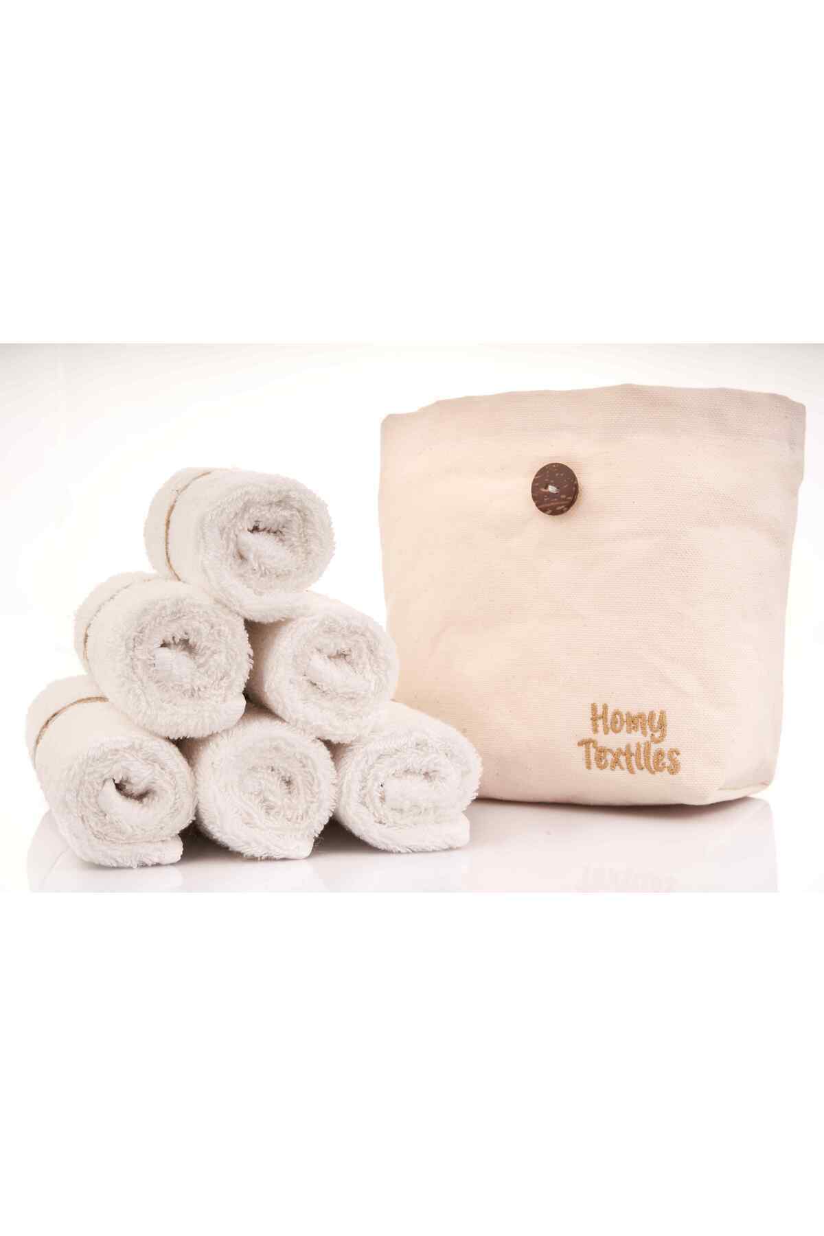 Organik Bambu 6'lı Yıkanabilir Makyaj Temizleme Havlusu Bebek Ağız Bezi Çanta Hediyeli