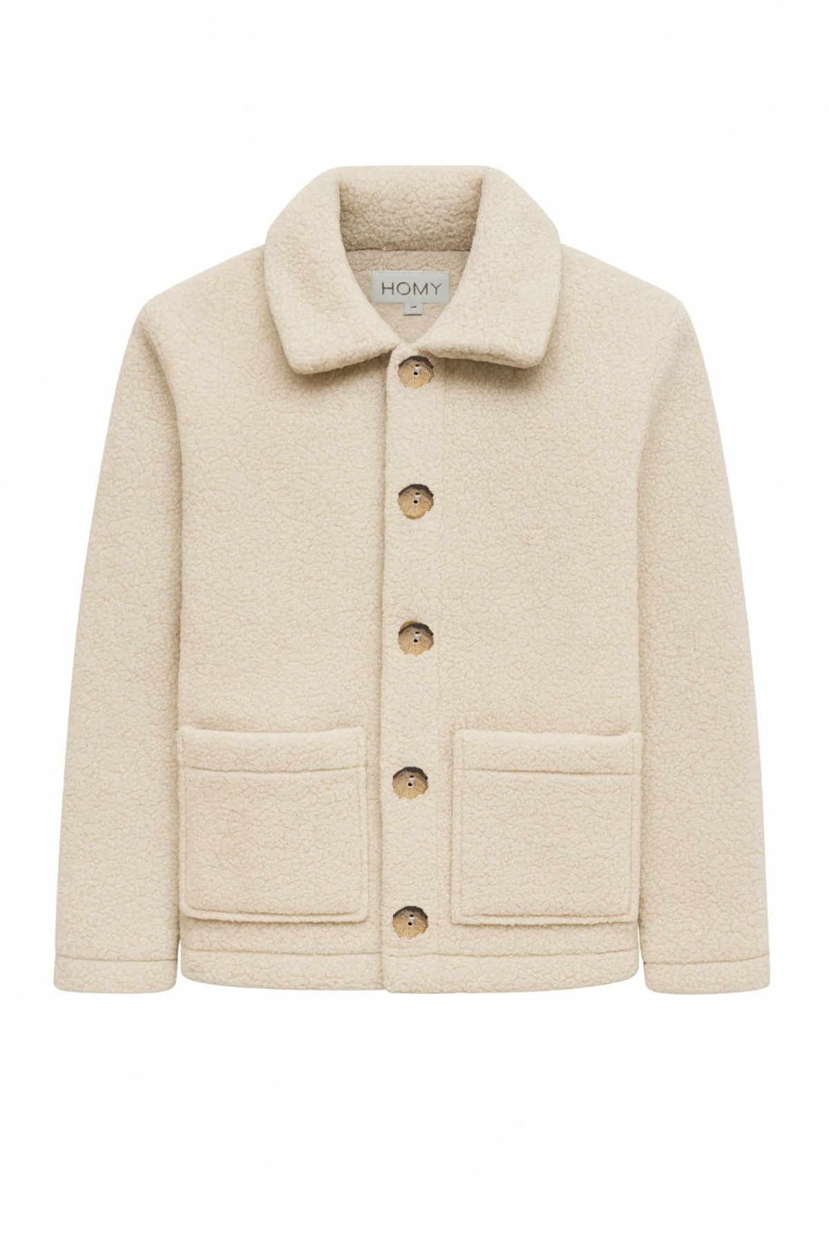 Sherpa Ekstra Yumuşak Teddy Gömlek Yaka Düğmeli Kadın Ceket - Bej