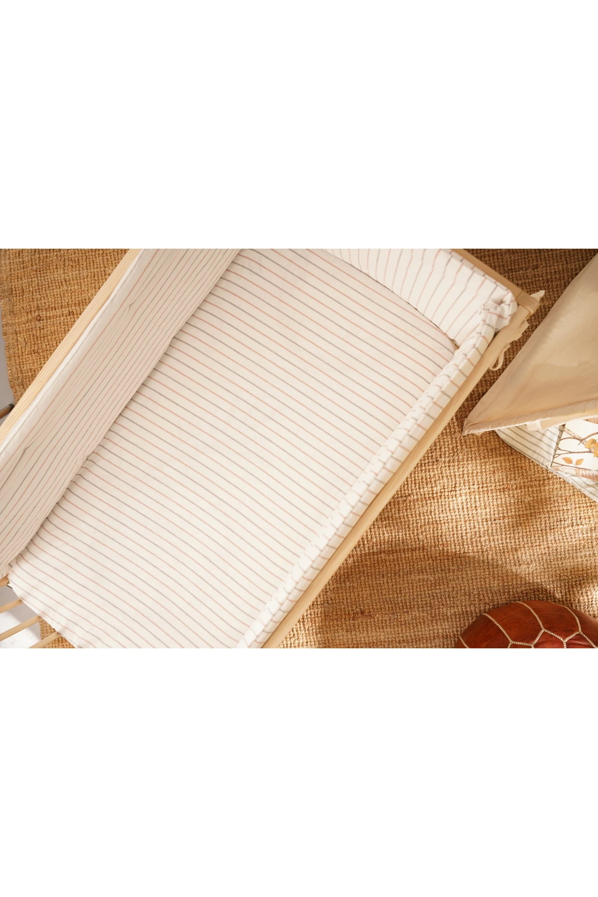 Bebek Beşik yan Koruma Seti Antrasit - Kırmızı Çizgili