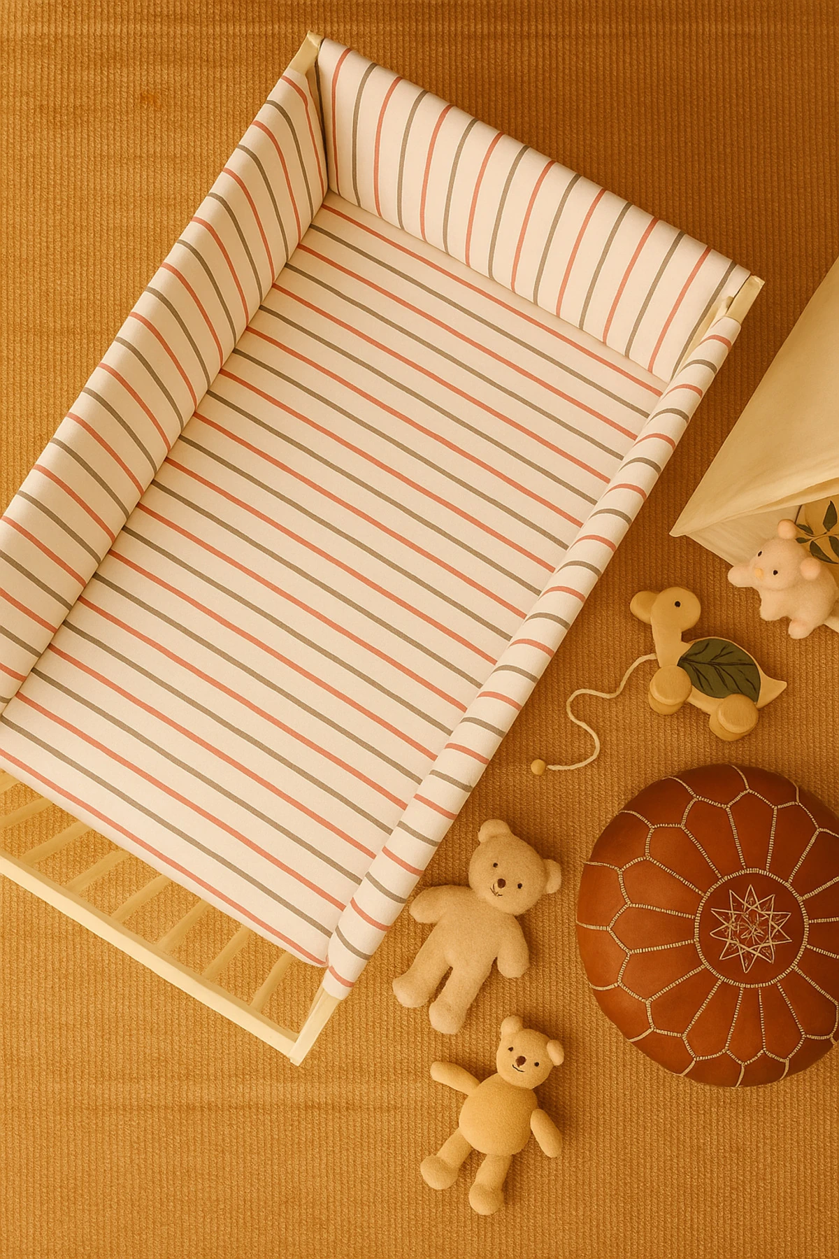 Bebek Beşik yan Koruma Seti Antrasit - Kırmızı Çizgili