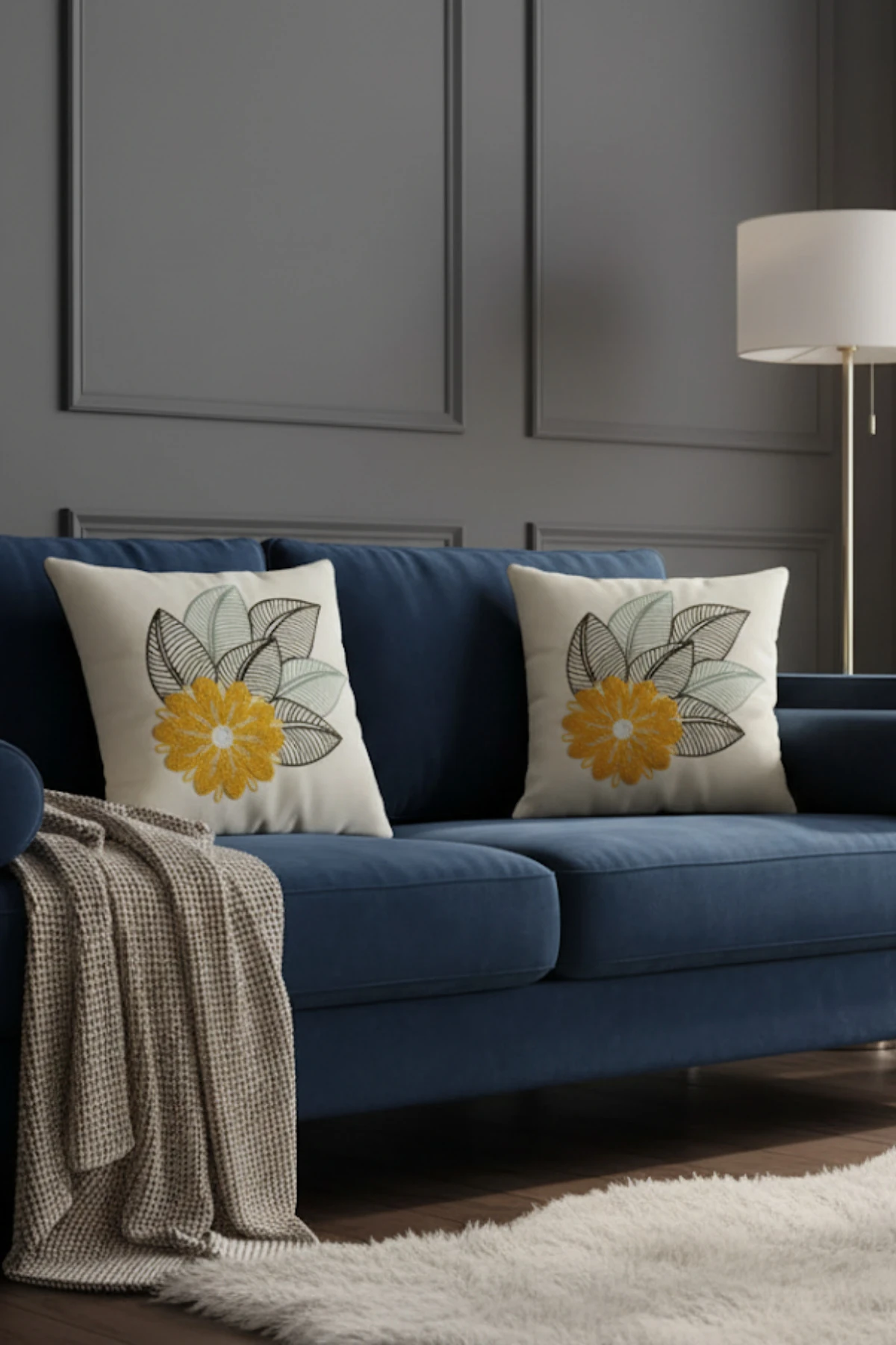 Modern Tasarım Punch İşlemeli Dekoratif 2'li Kırlent Kılıfı