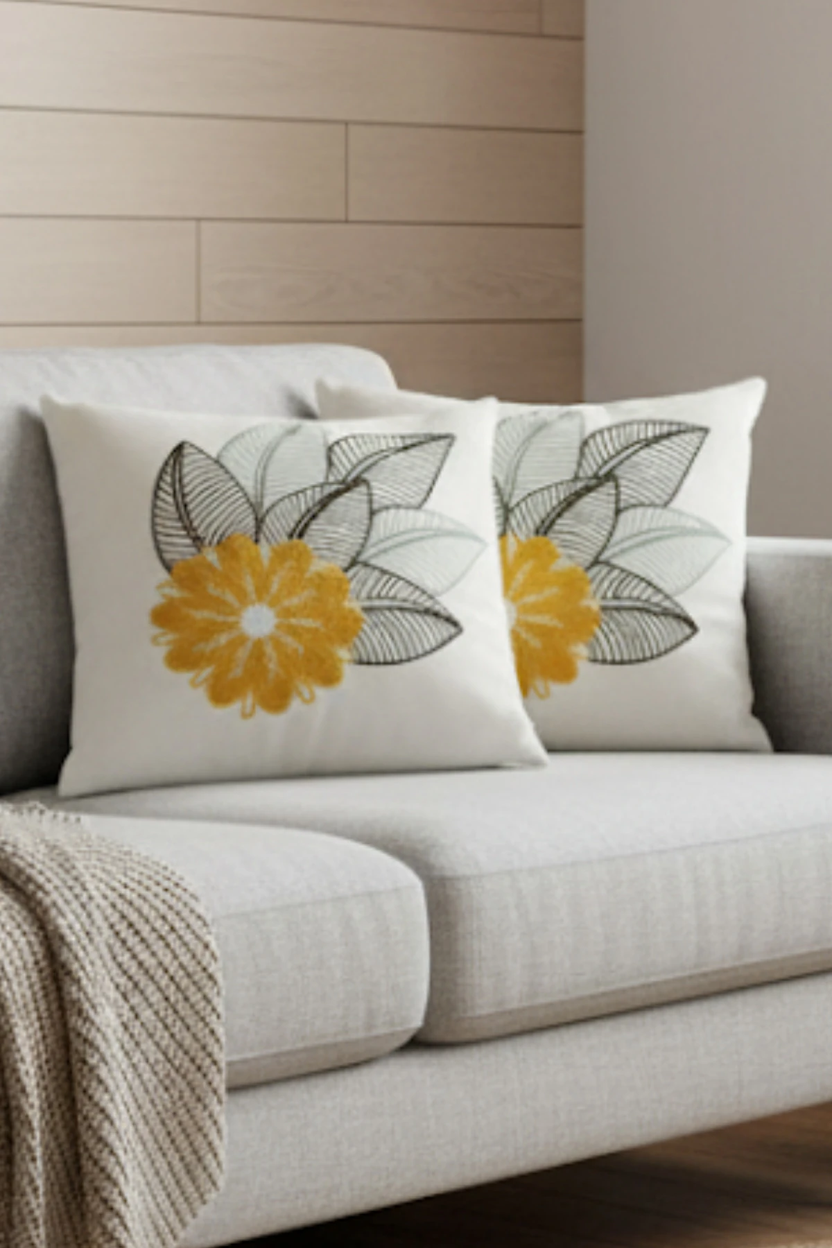 Modern Tasarım Punch İşlemeli Dekoratif 2'li Kırlent Kılıfı