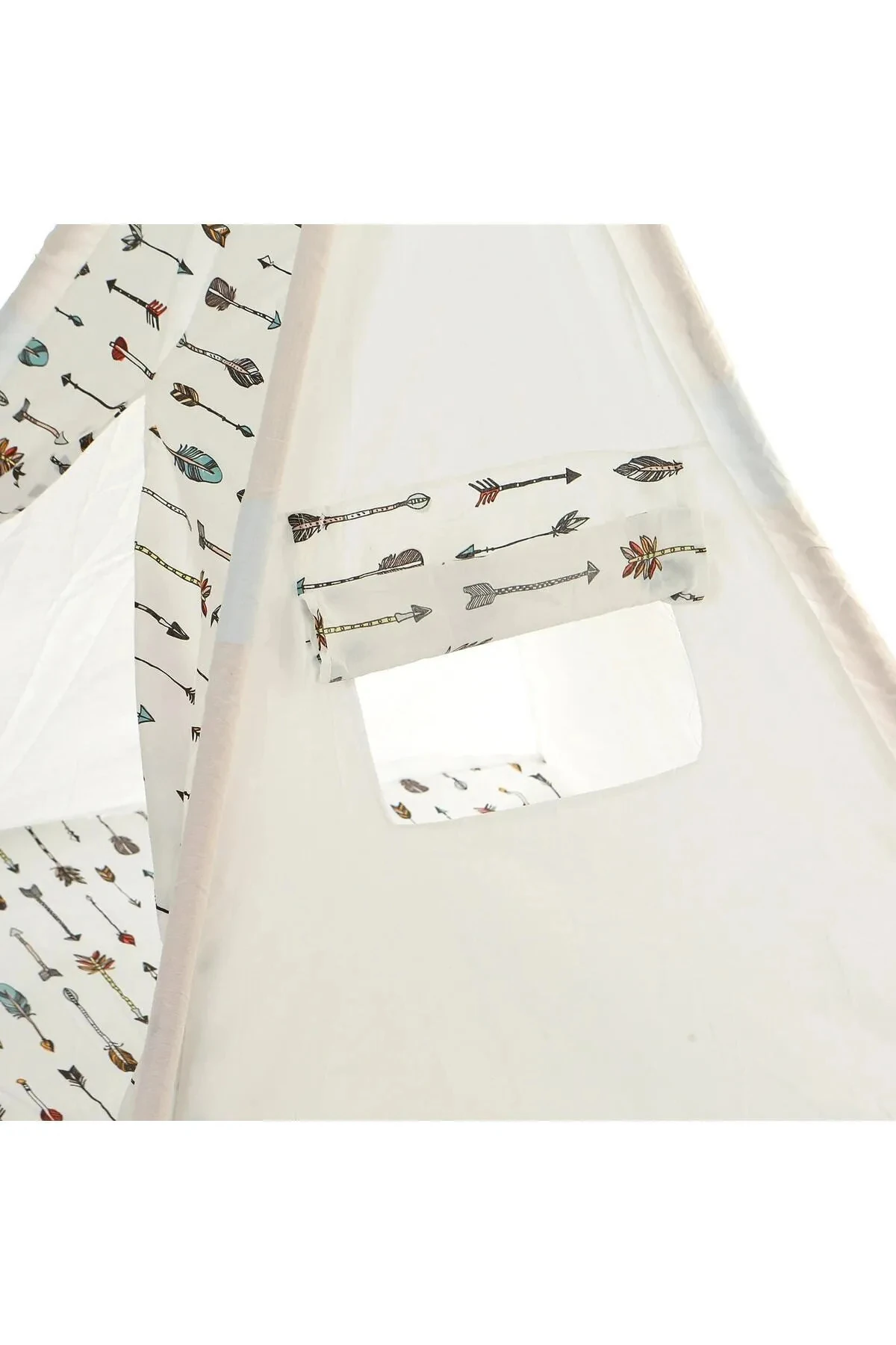 Ahşap Çocuk Kızılderili Oyun Çadırı, Ev İçi ve Bahçe Kullanımına Uygun Minderli Oyun Evi, Natural - Beyaz