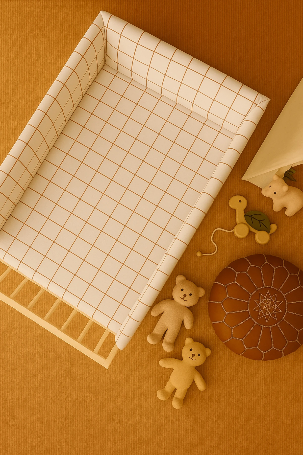 Bebek Beşik Yan Koruma Seti Ekose Kareli - Çok Renkli