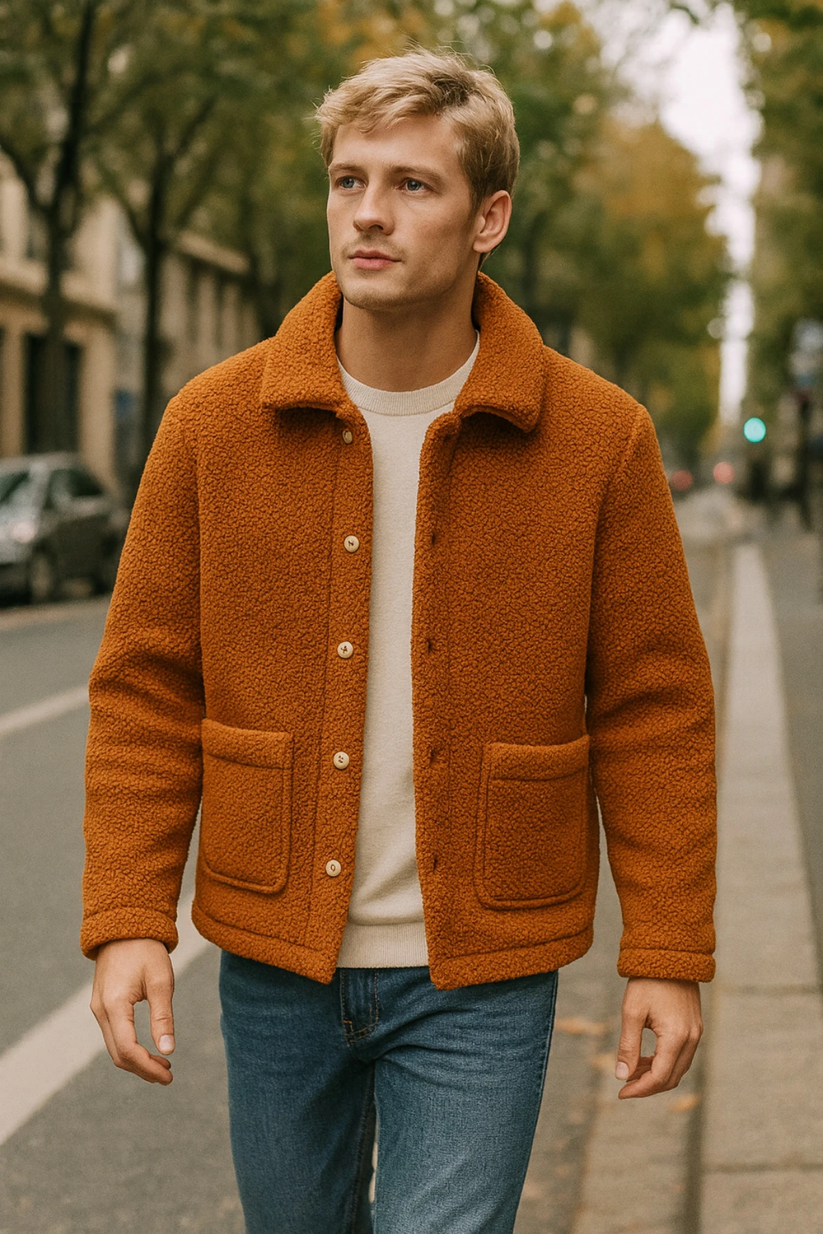Sherpa Ekstra Yumuşak Teddy Gömlek Yaka Düğmeli Erkek Ceket