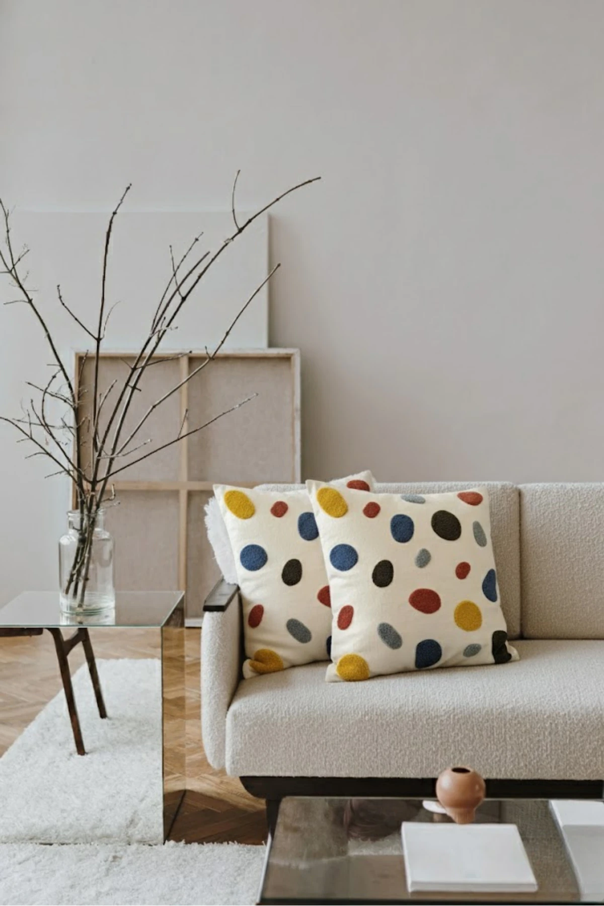 Modern Tasarım Punch İşlemeli Dekoratif 2'li Kırlent Kılıfı - Çakıl Taşı Desen