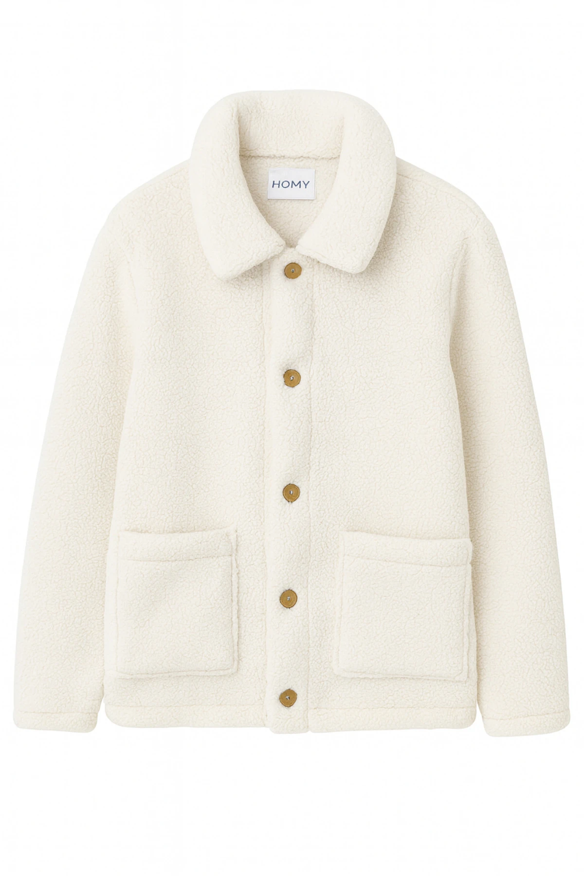 Sherpa Ekstra Yumuşak Teddy Gömlek Yaka Düğmeli Kadın Ceket - Beyaz