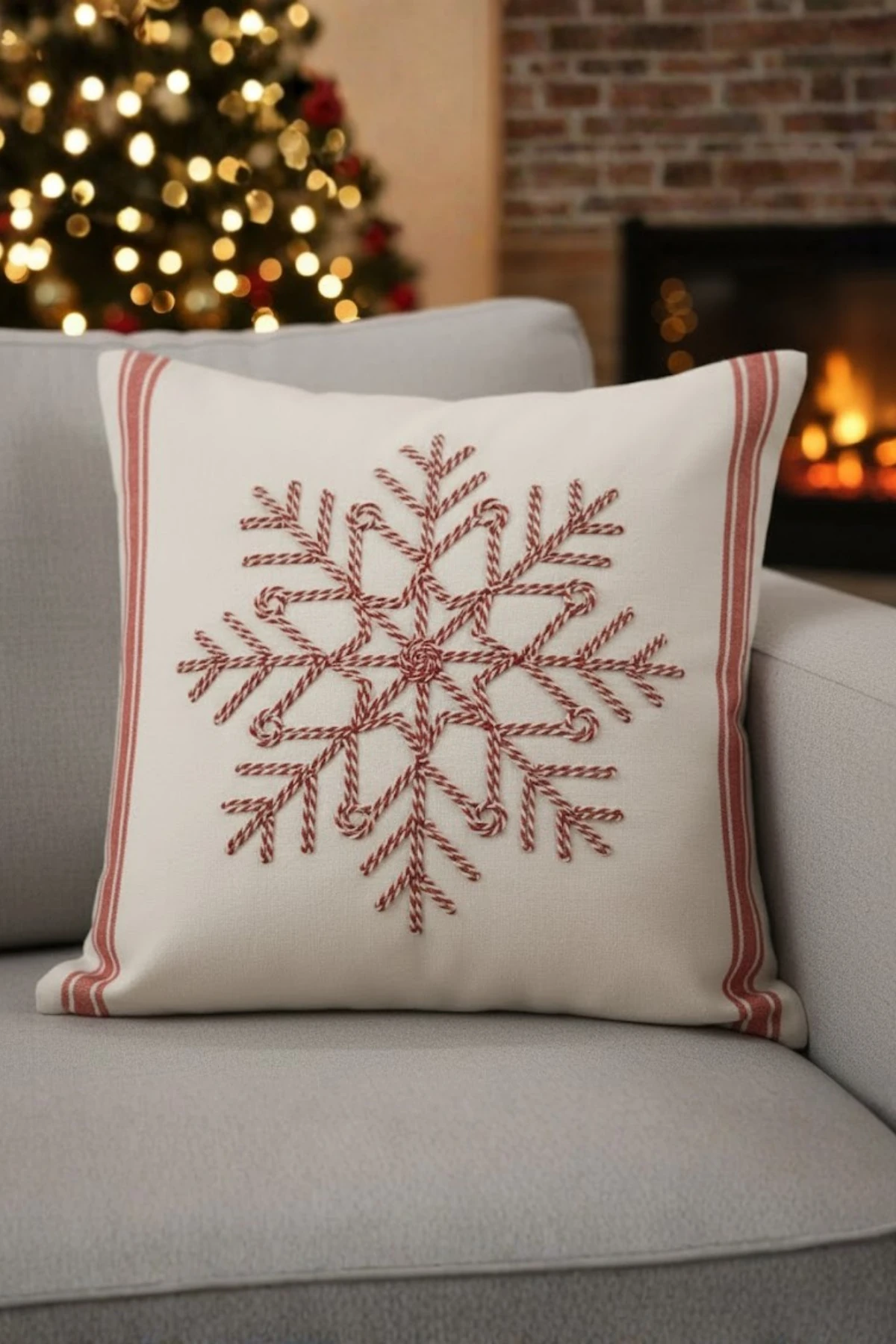 Yılbaşı - Noel Temalı Punch İşlemeli Dekoratif 2'li Kırlent Kılıfı , Neşeli Yıllar - Yılbaşı-Işıltısı-2-li