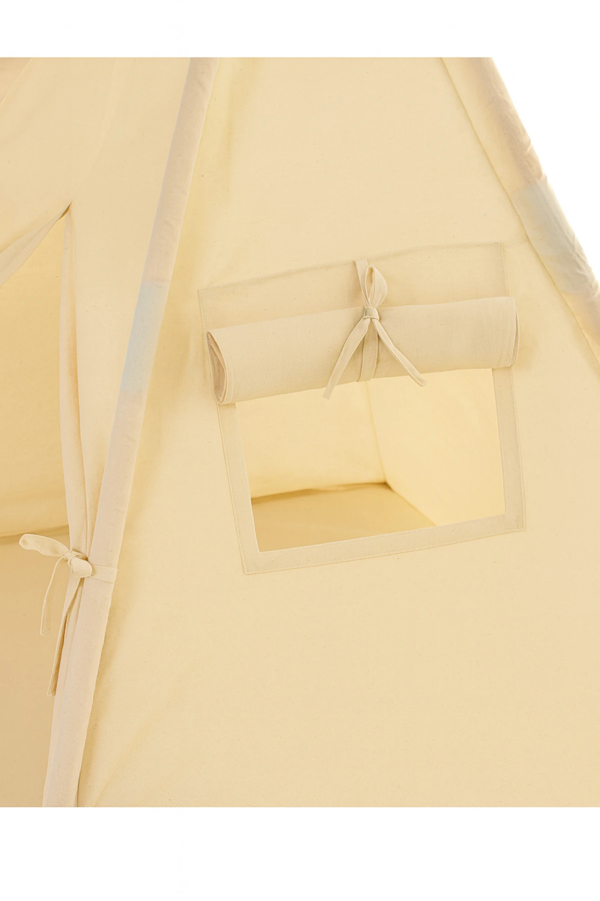 Ahşap Çocuk Kızılderili Oyun Çadırı, Ev İçi ve Bahçe Kullanımına Uygun Minderli Oyun Evi, Natural - Bej