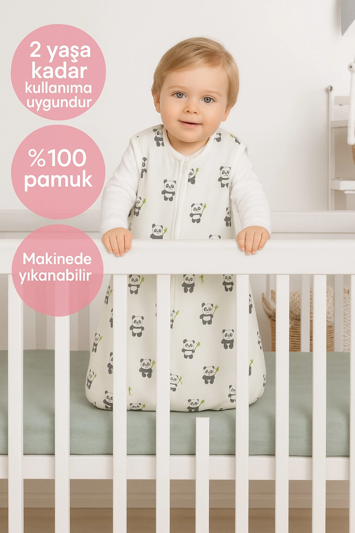 Bebek Uyku Tulumu - Elyaf Dolgulu - %100 Pamuk Penye Kumaş, 2.7 Tog Yandan Açılır, Fermuarlı