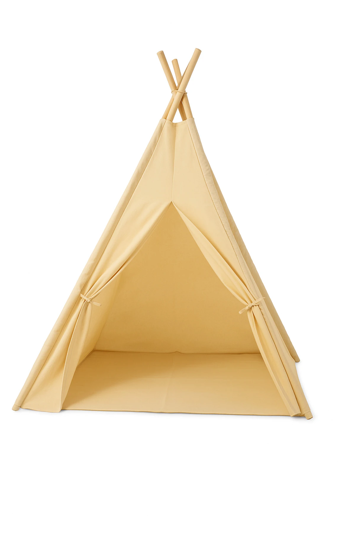 Ahşap Çocuk Kızılderili Oyun Çadırı, Ev İçi ve Bahçe Kullanımına Uygun Minderli Oyun Evi, Natural - Bej