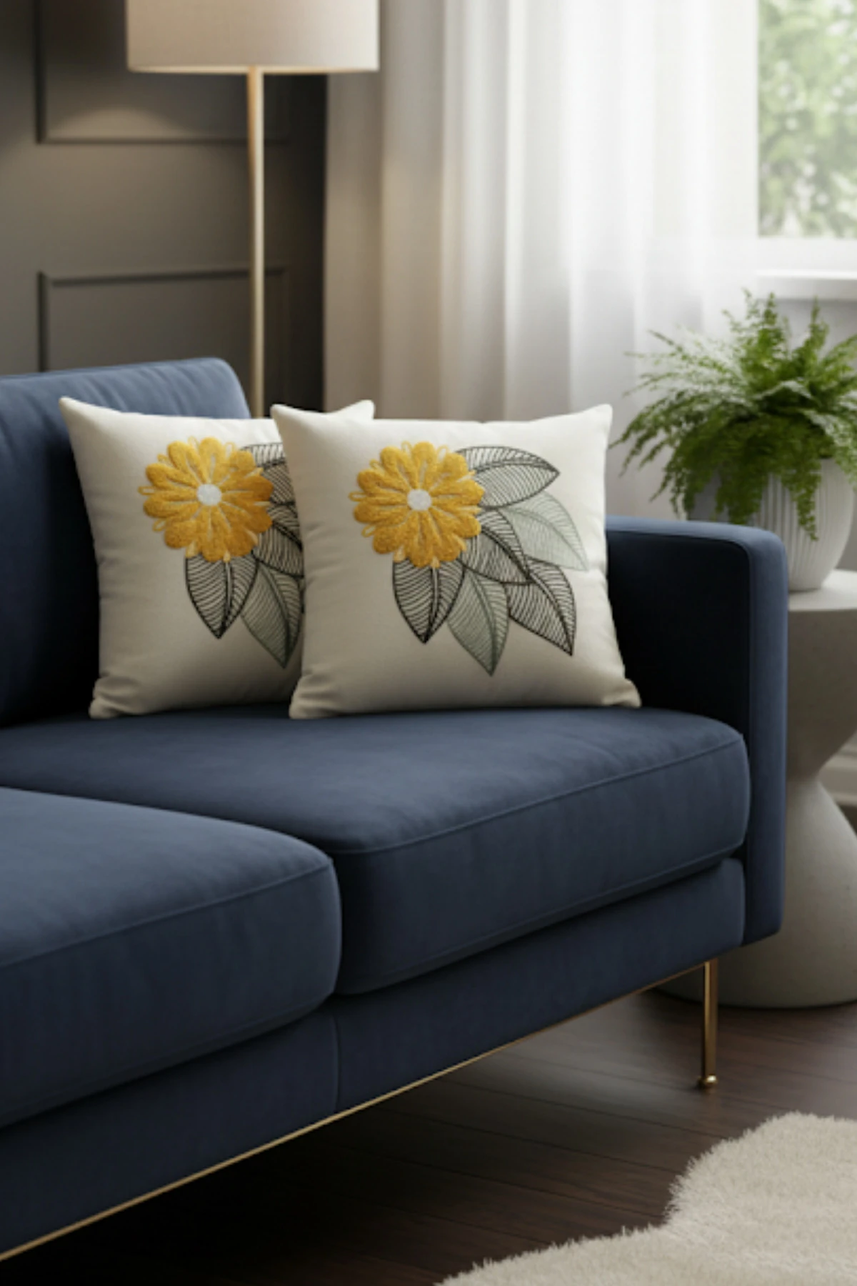 Modern Tasarım Punch İşlemeli Dekoratif 2'li Kırlent Kılıfı