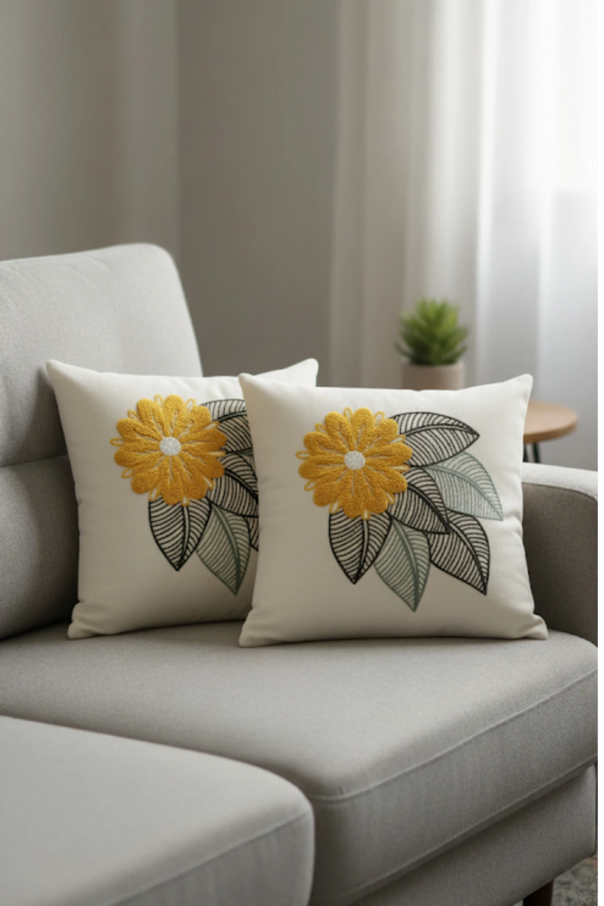 Modern Tasarım Punch İşlemeli Dekoratif 2'li Kırlent Kılıfı